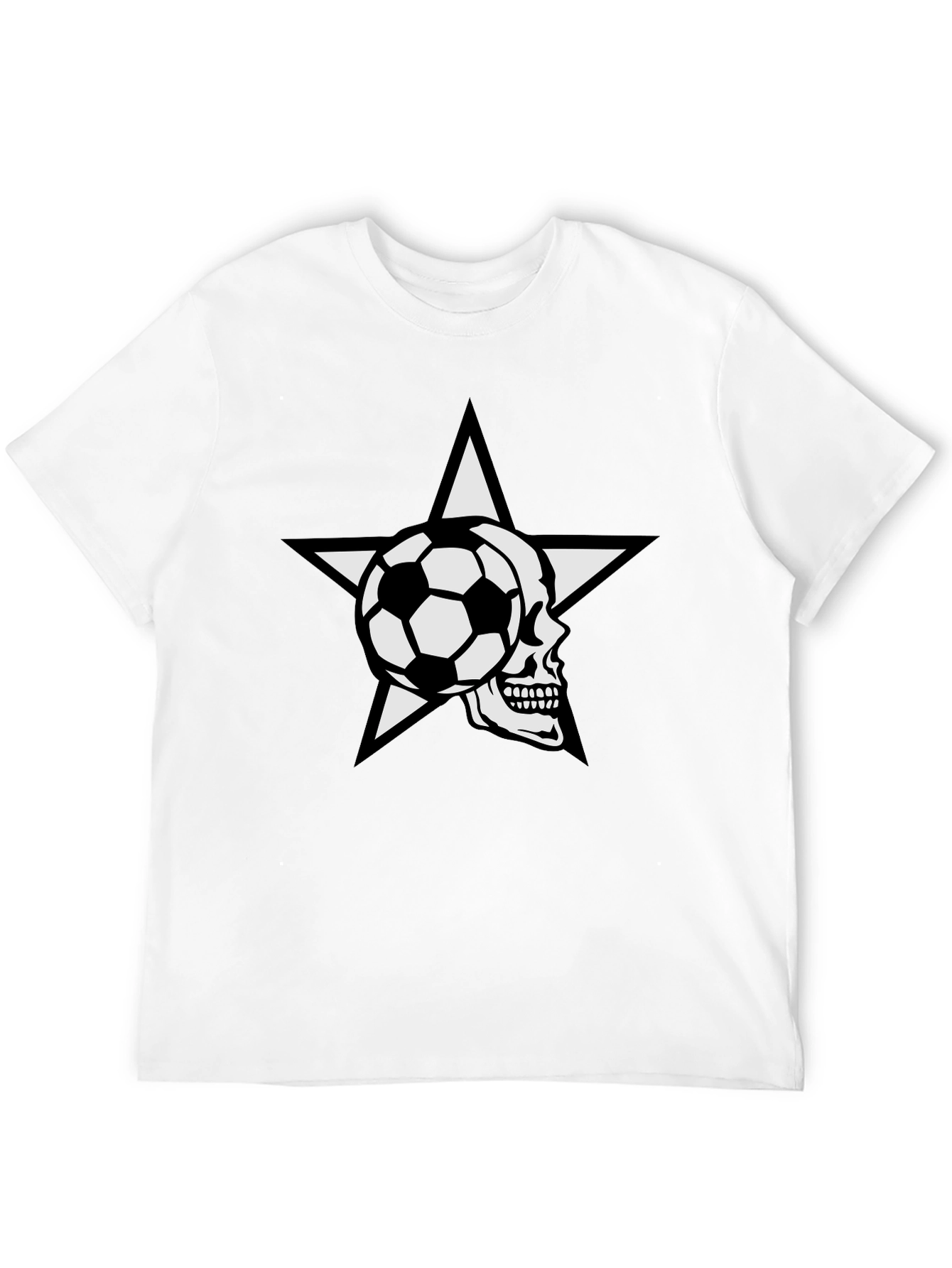 Soccer Skull Star Graphic Tee - Black Cotton T-Shirt