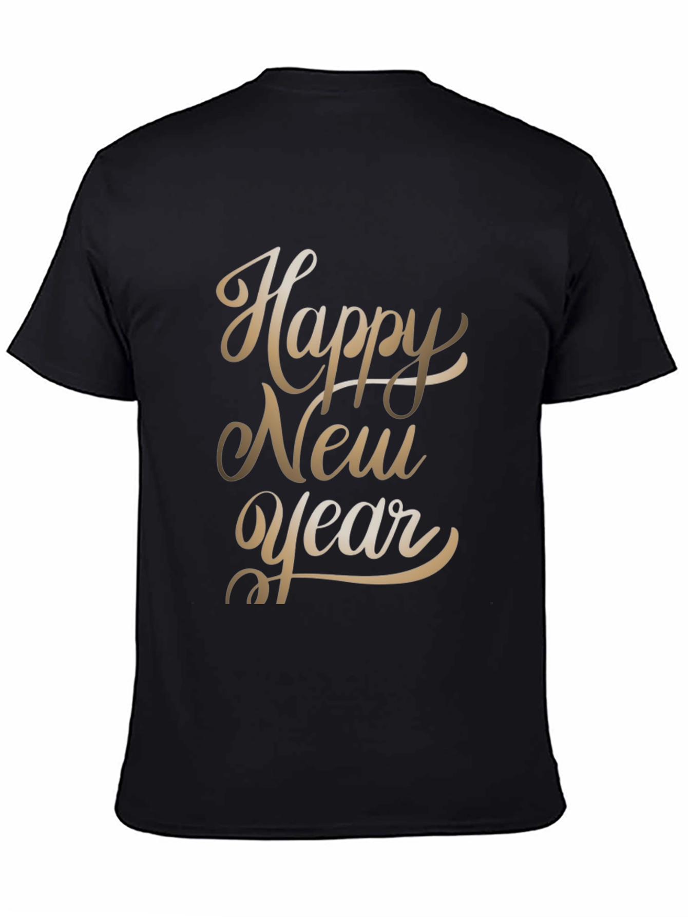 Happy New Year Gold Text Graphic Black T-Shirt