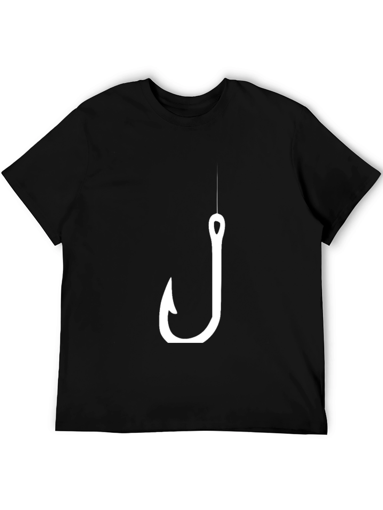 Mens Black T-Shirt with Fishing Hook Design