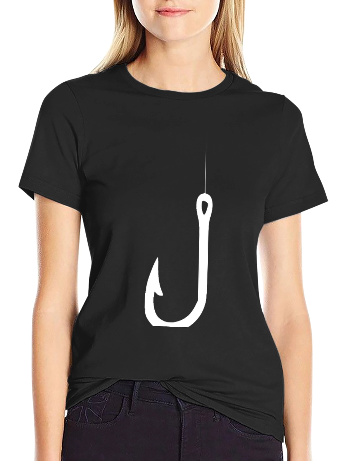Mens Black T-Shirt with Fishing Hook Design