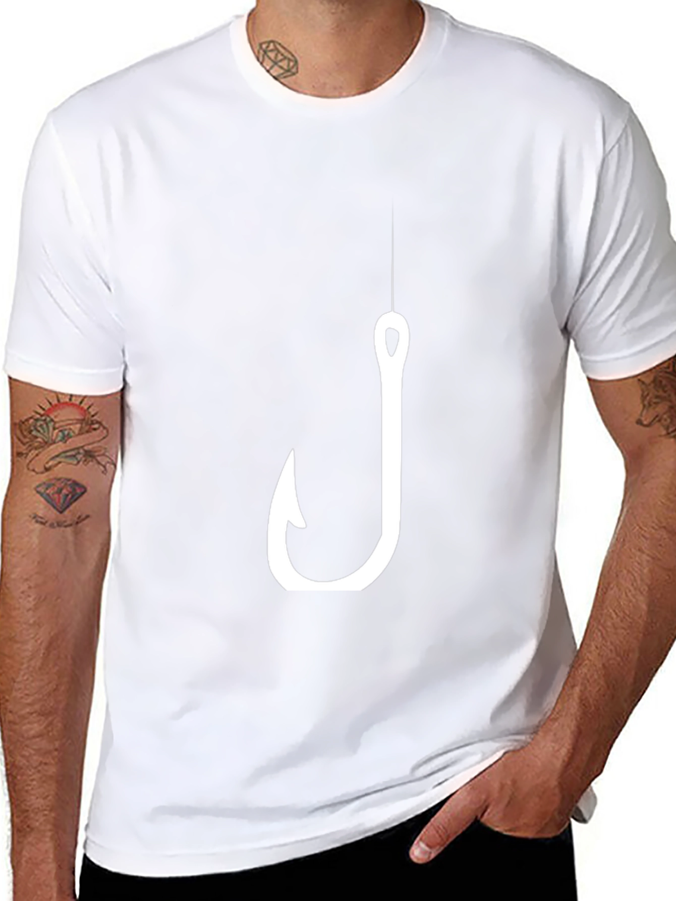 Mens Black T-Shirt with Fishing Hook Design