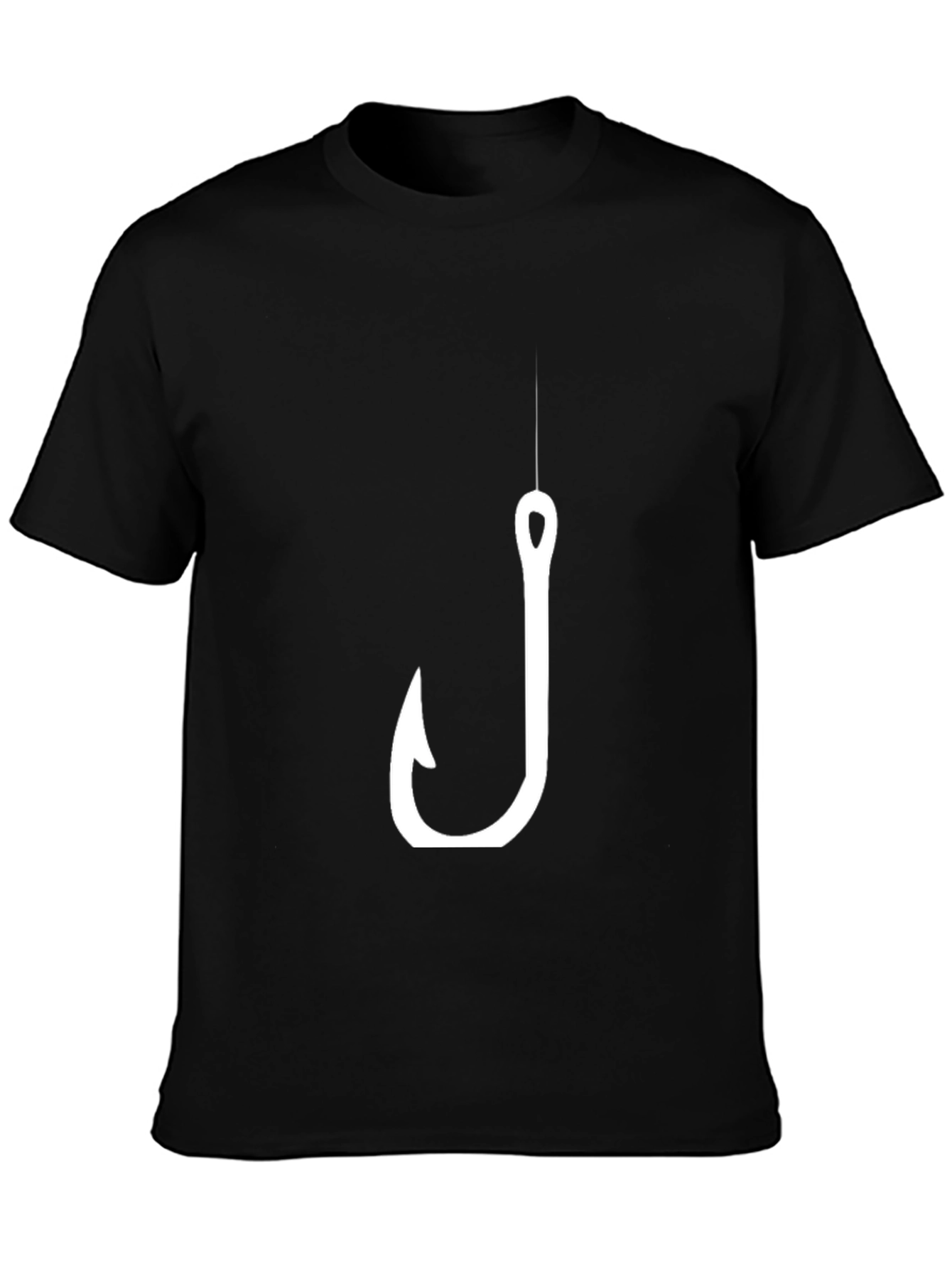 Mens Black T-Shirt with Fishing Hook Design