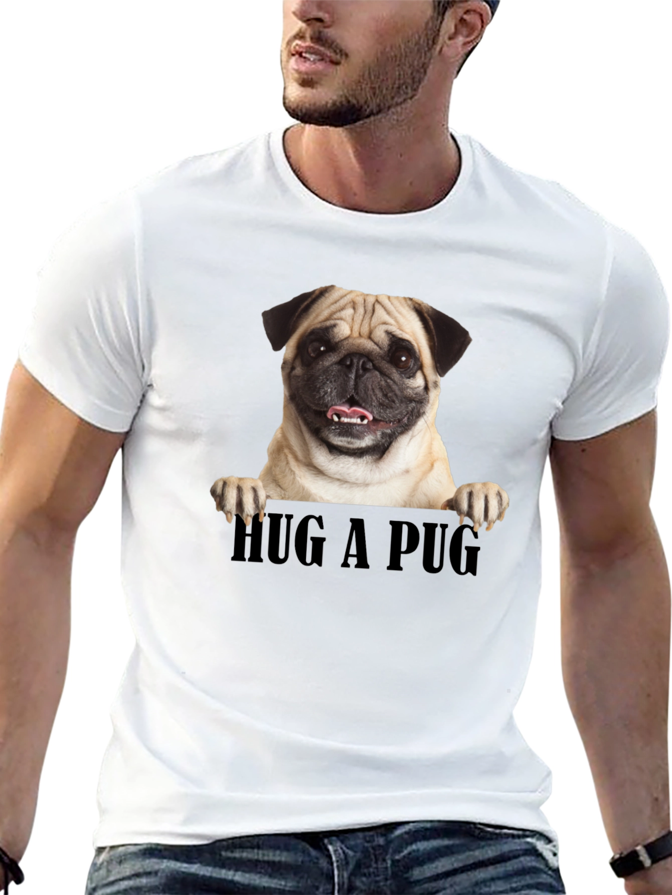 Hug A Pug Graphic Tee - Black Unisex T-Shirt