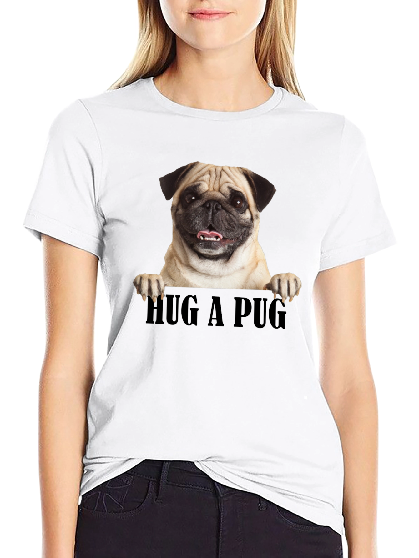 Hug A Pug Graphic Tee - Black Unisex T-Shirt