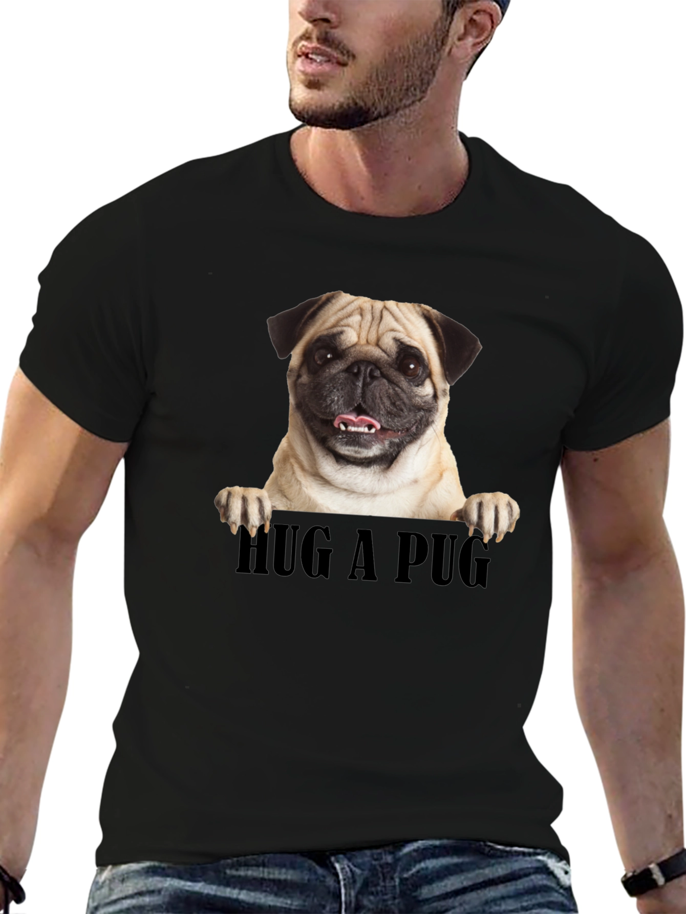 Hug A Pug Graphic Tee - Black Unisex T-Shirt