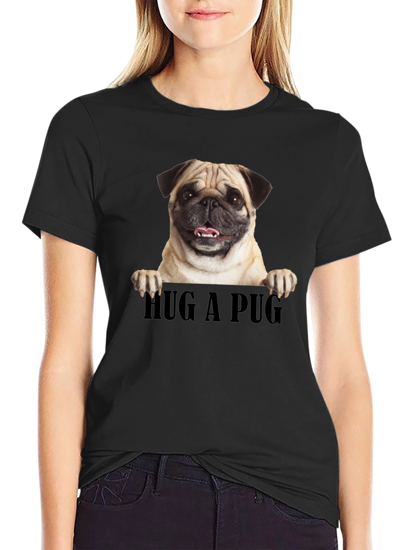 Hug A Pug Graphic Tee - Black Unisex T-Shirt