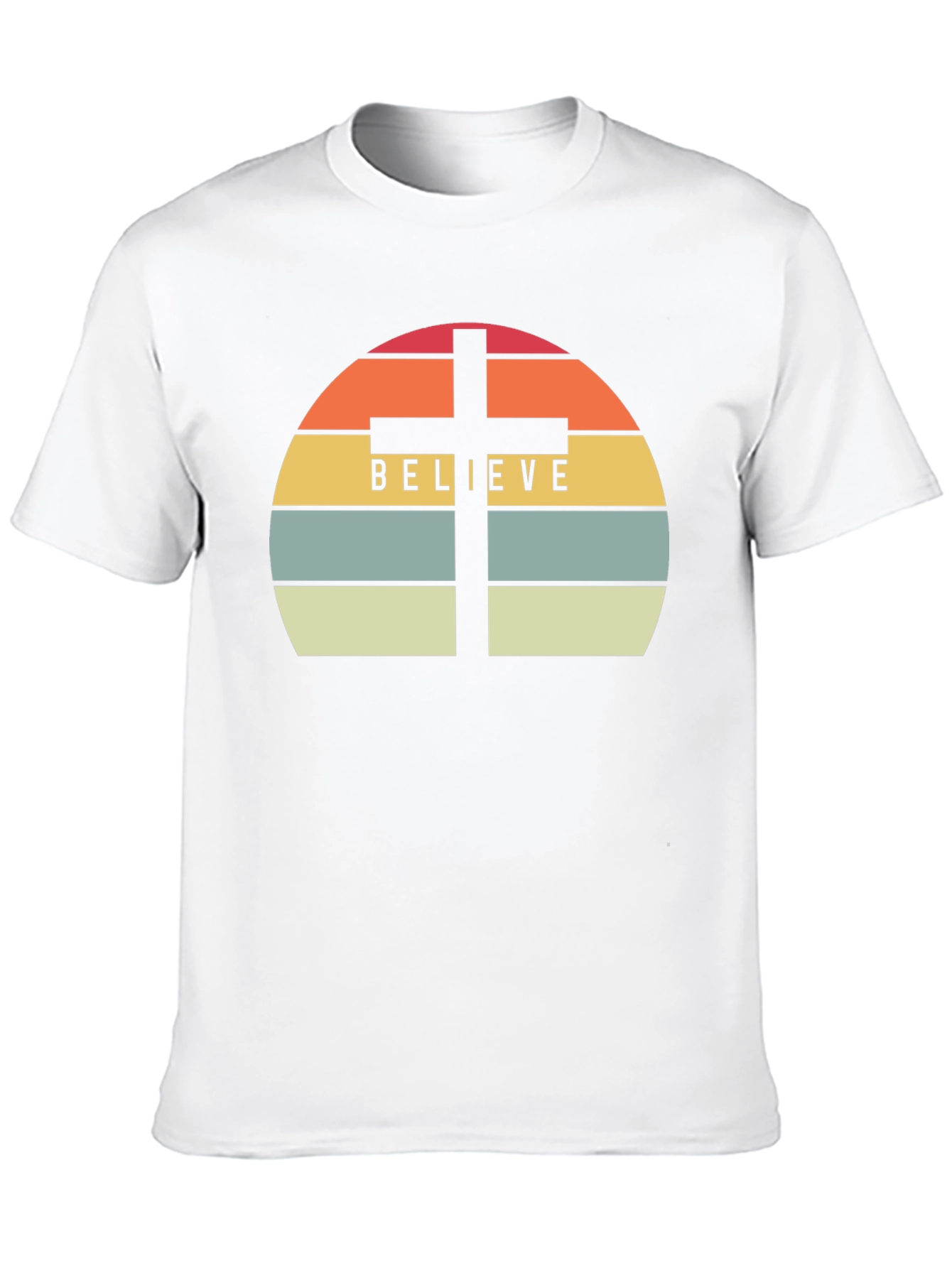Believe Cross Graphic Tee - Religious Sunset Design