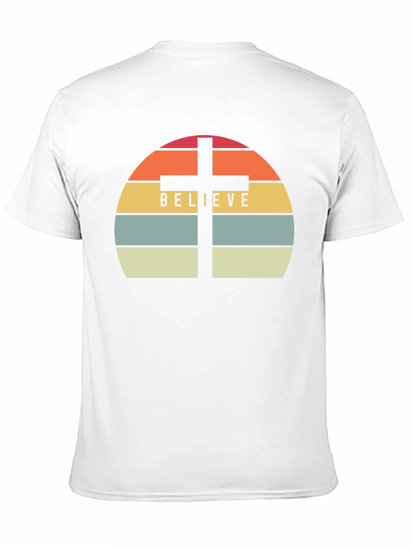 Believe Cross Graphic Tee - Religious Sunset Design
