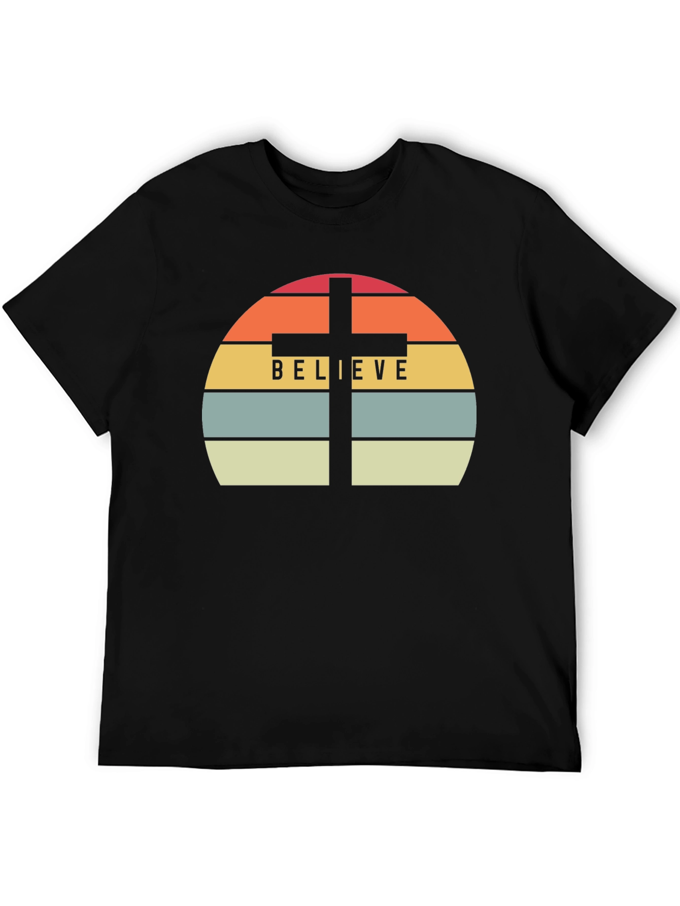 Believe Cross Graphic Tee - Religious Sunset Design