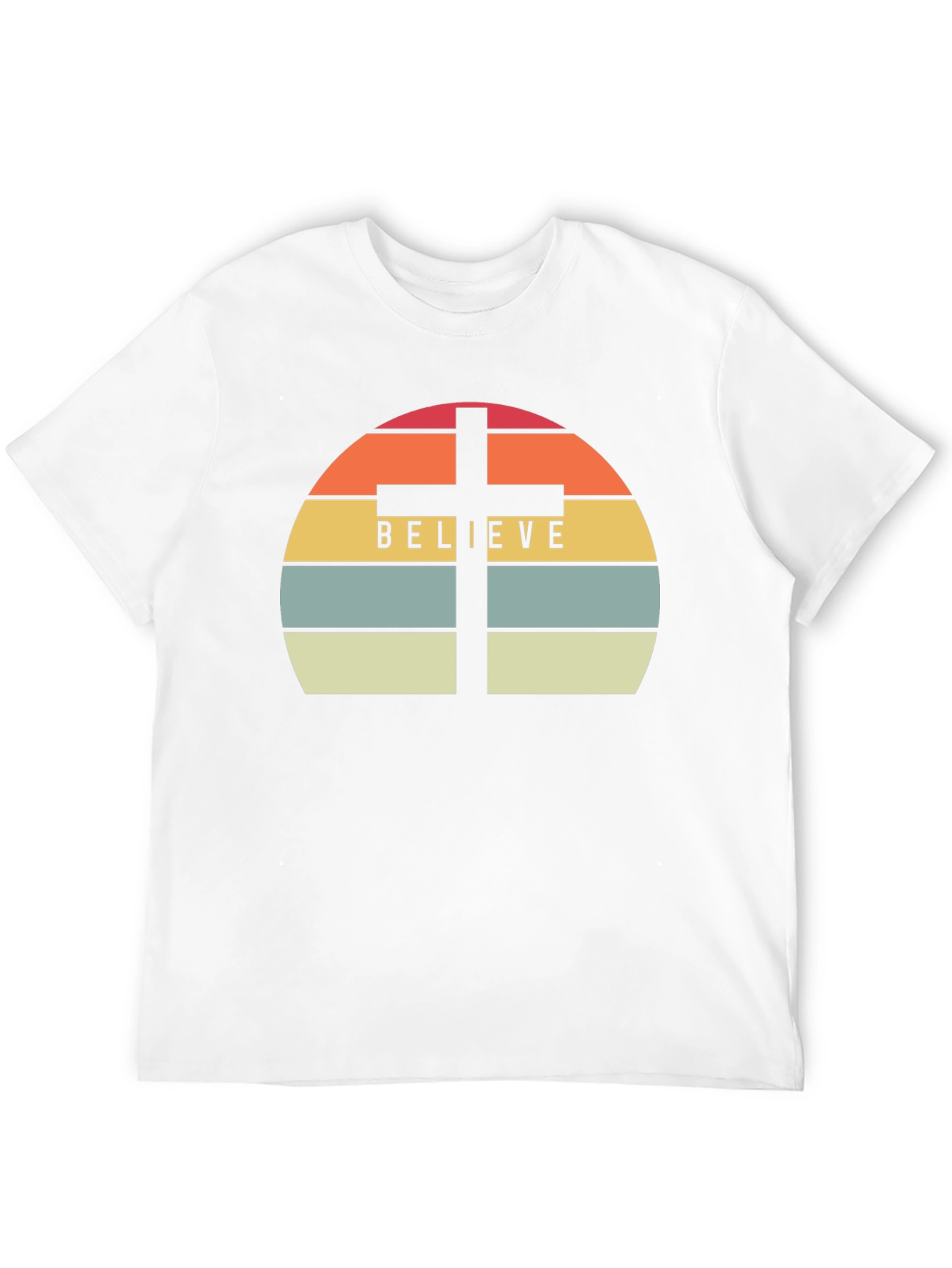Believe Cross Graphic Tee - Religious Sunset Design