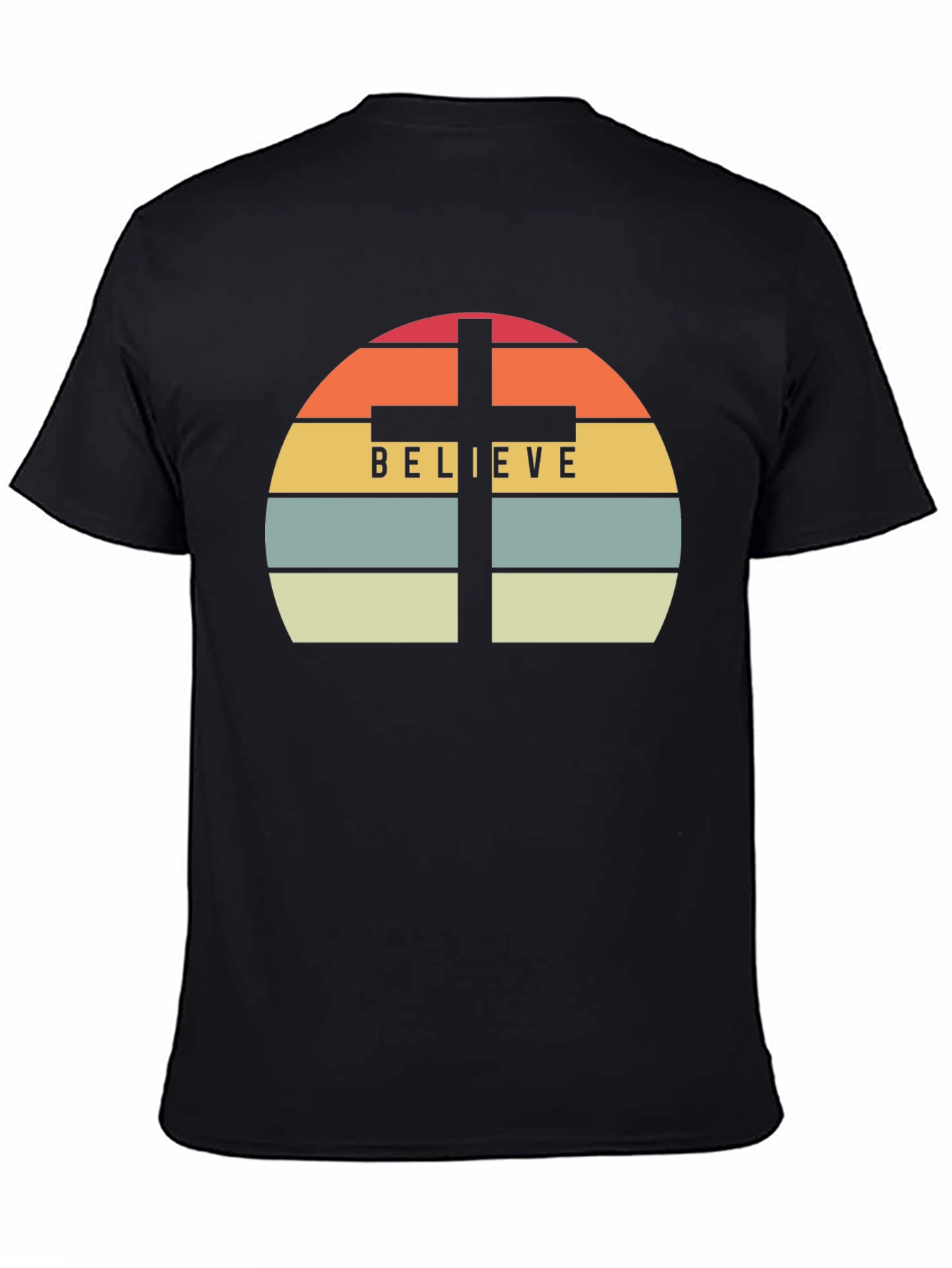 Believe Cross Graphic Tee - Religious Sunset Design