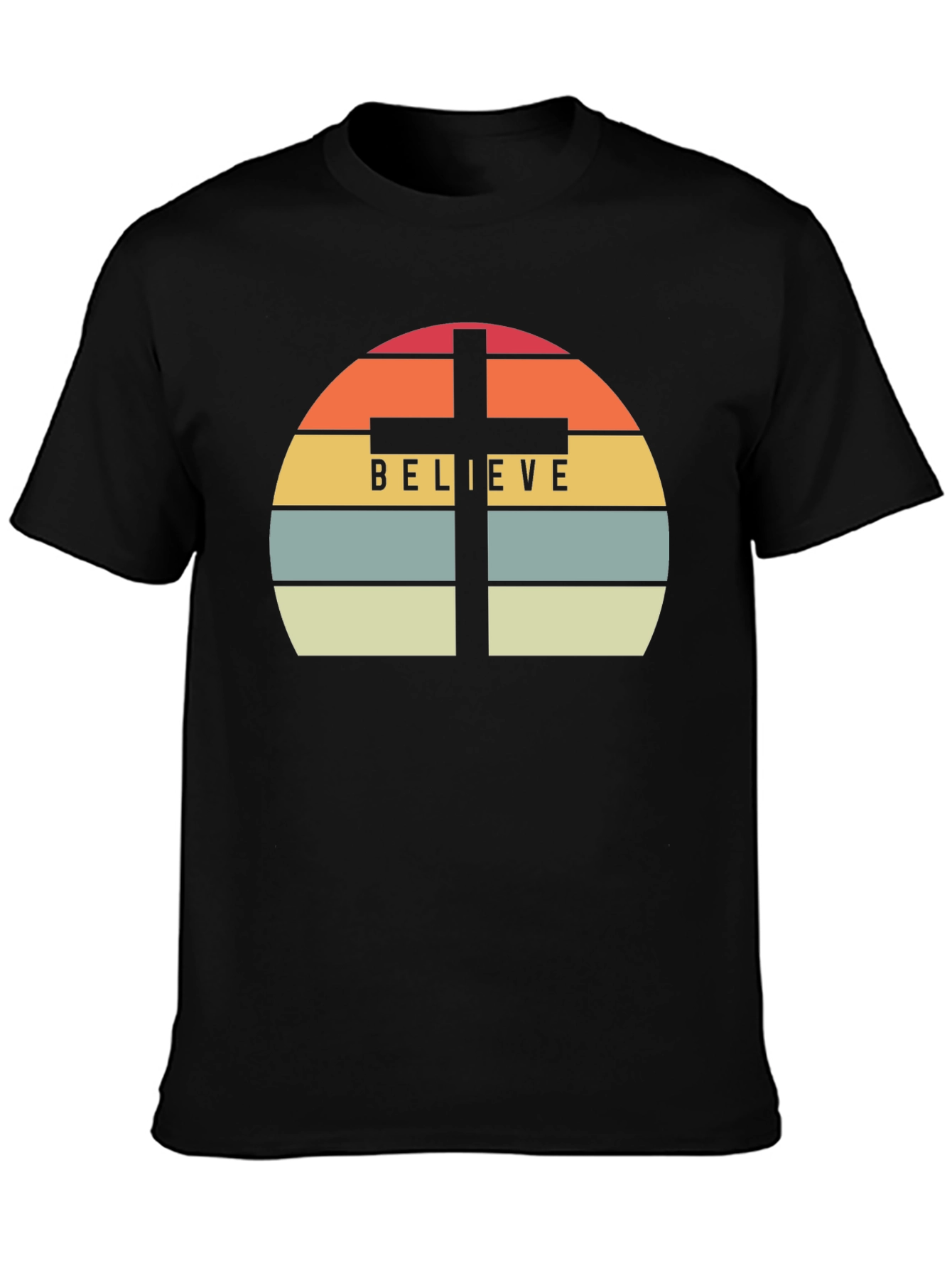 Believe Cross Graphic Tee - Religious Sunset Design