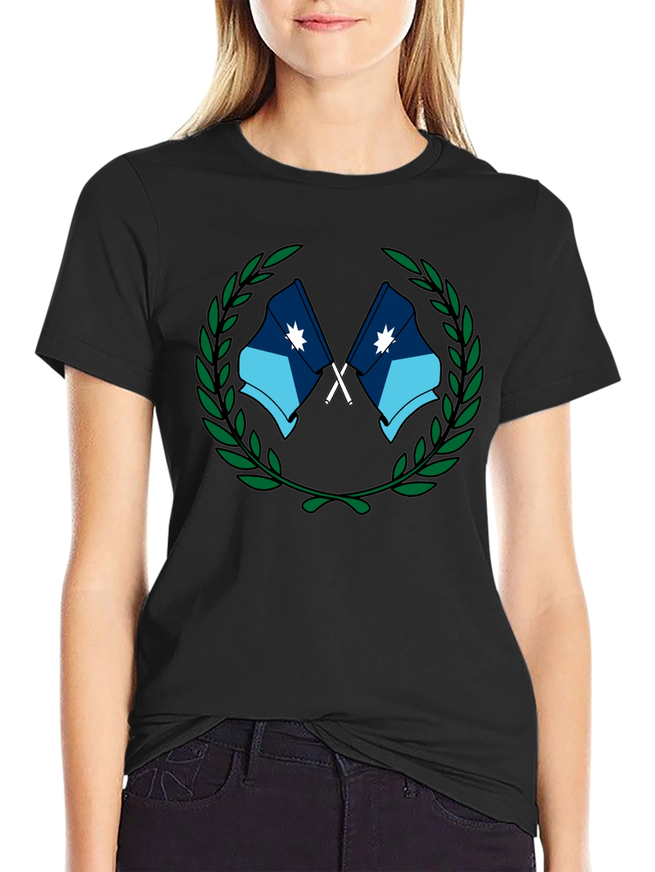 Graphic Tee - Crossed Flags with Wreath - Black
