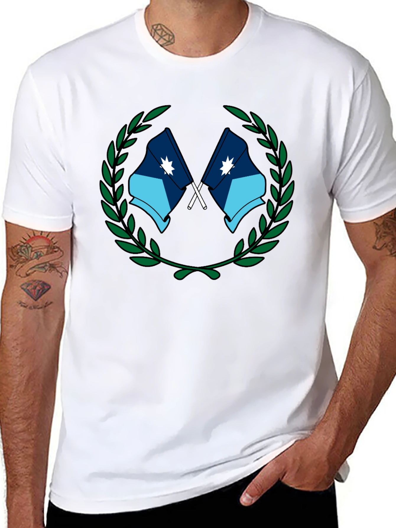 Graphic Tee - Crossed Flags with Wreath - Black