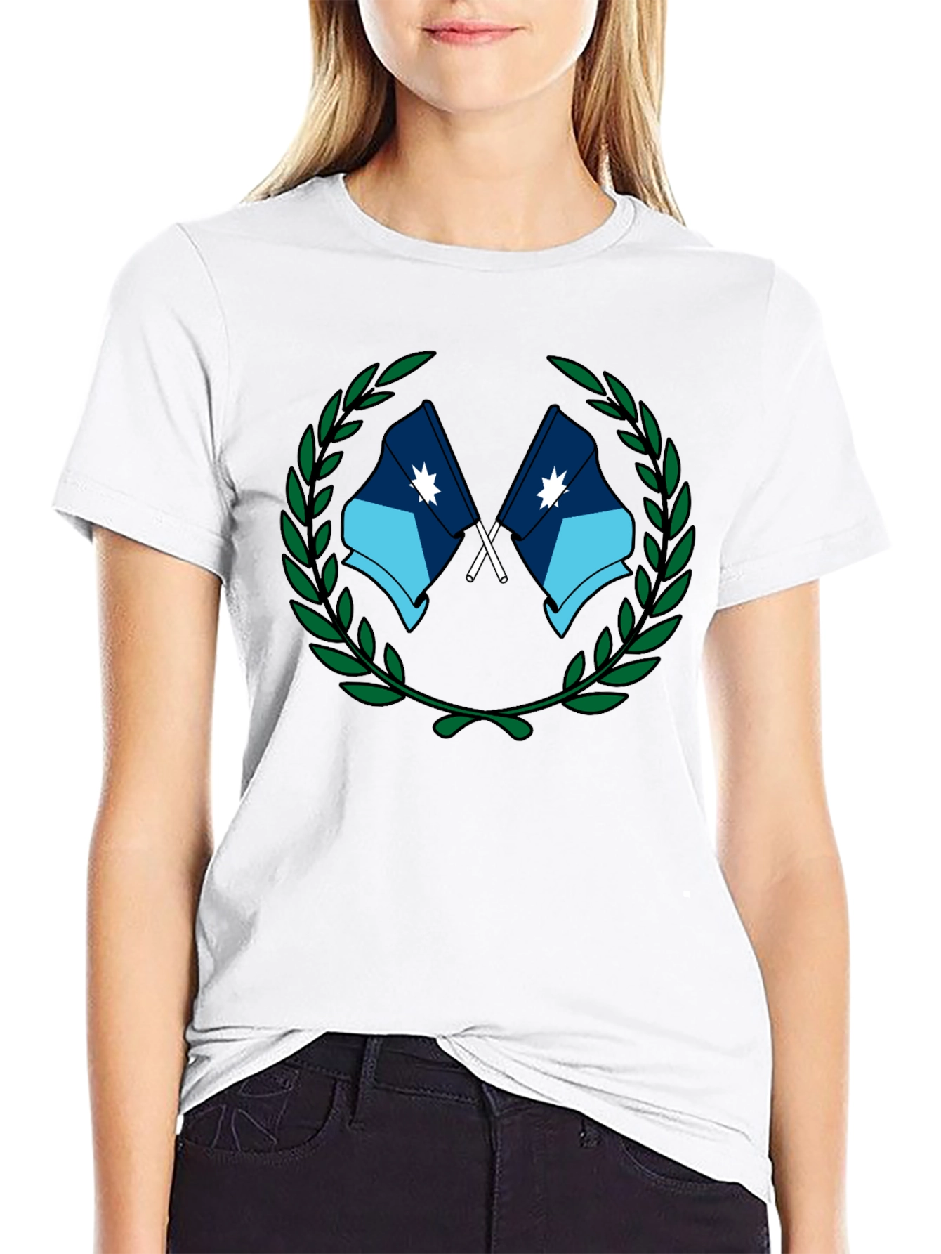 Graphic Tee - Crossed Flags with Wreath - Black