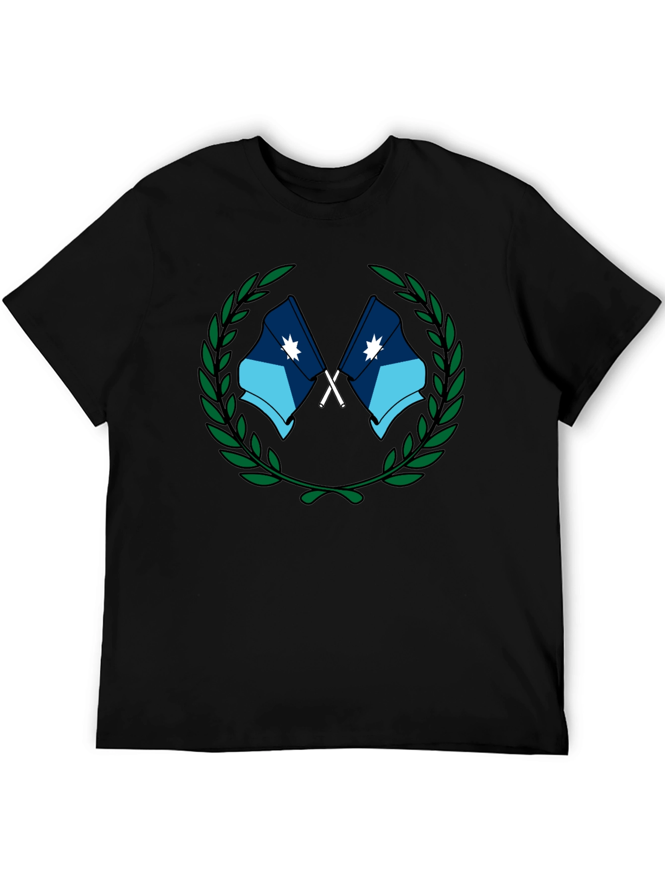 Graphic Tee - Crossed Flags with Wreath - Black