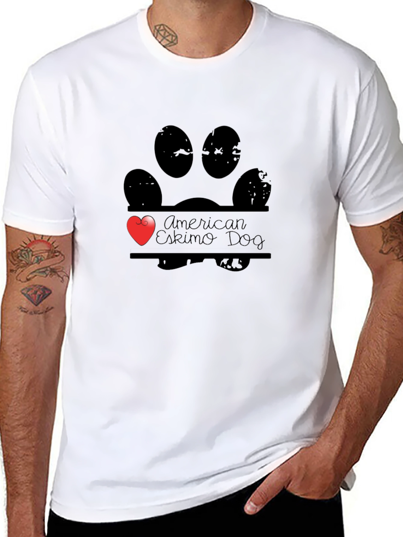 American Eskimo Dog Paw Print Heart T-Shirt