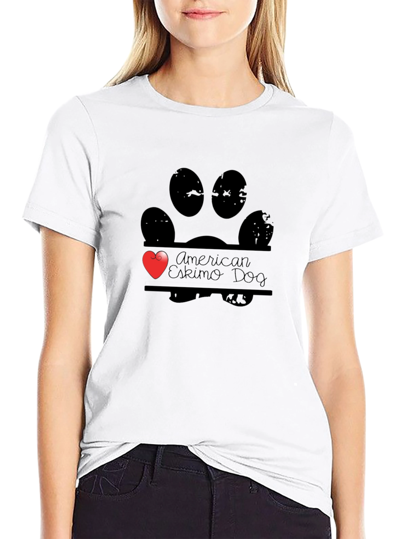 American Eskimo Dog Paw Print Heart T-Shirt