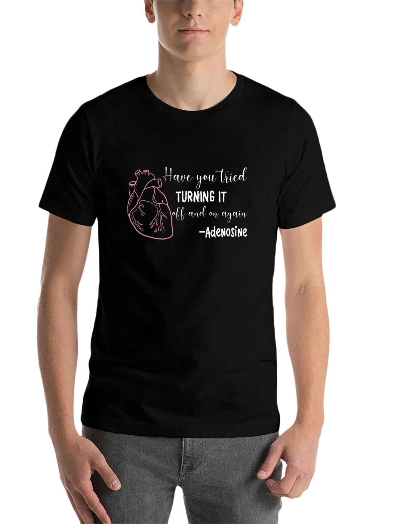 Adenosine Heartbeat Humor Black T-Shirt
