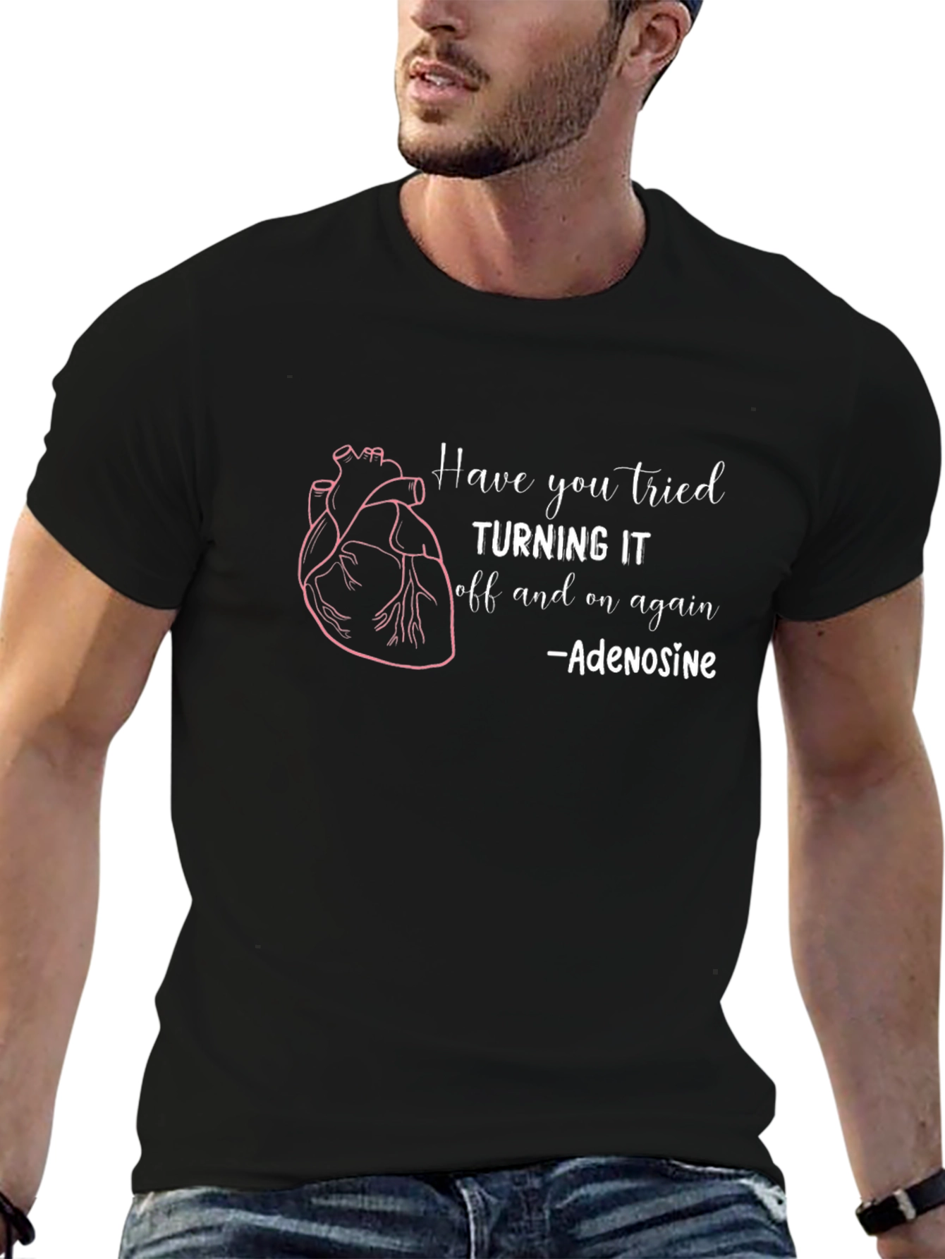 Adenosine Heartbeat Humor Black T-Shirt