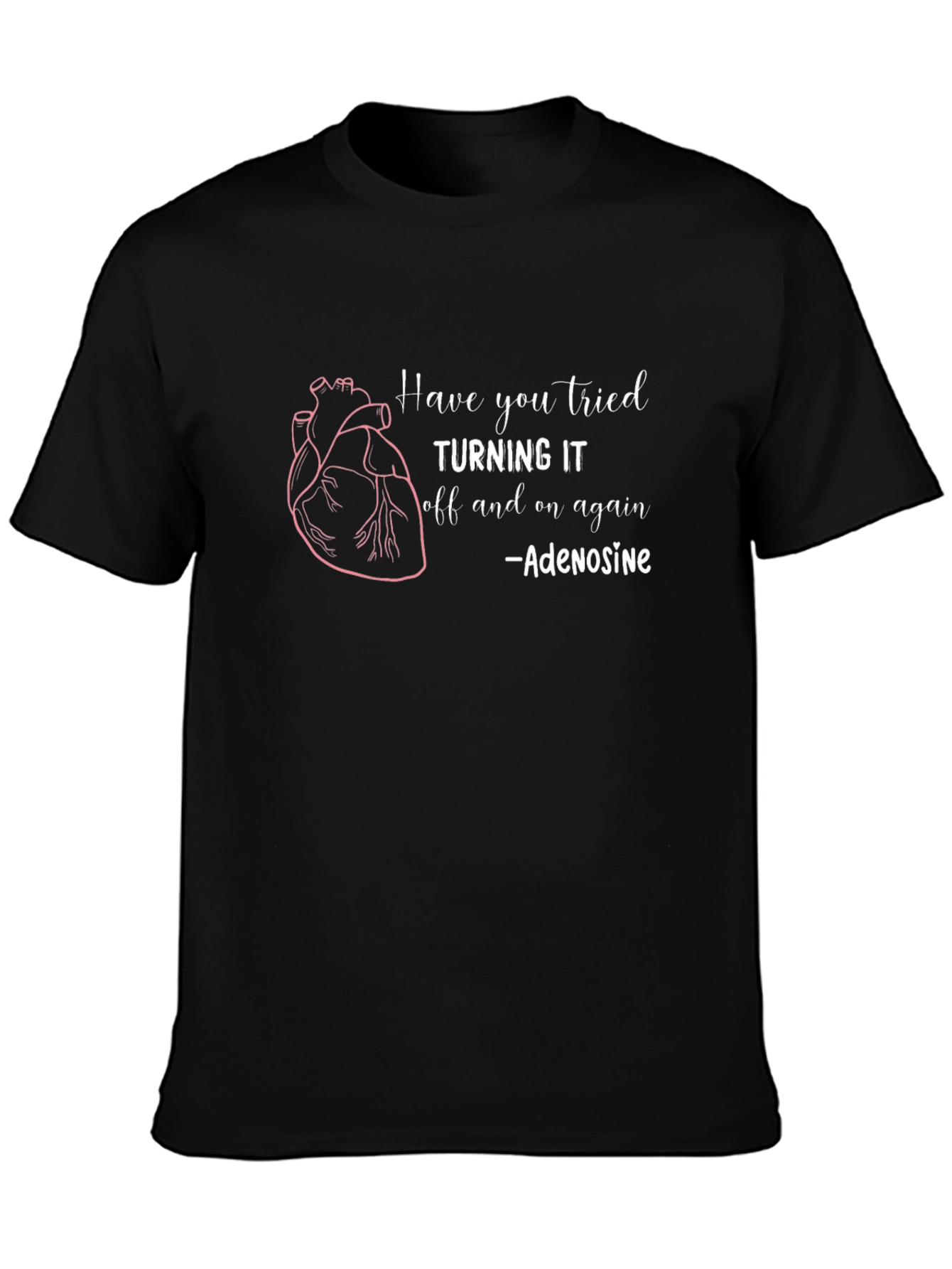 Adenosine Heartbeat Humor Black T-Shirt