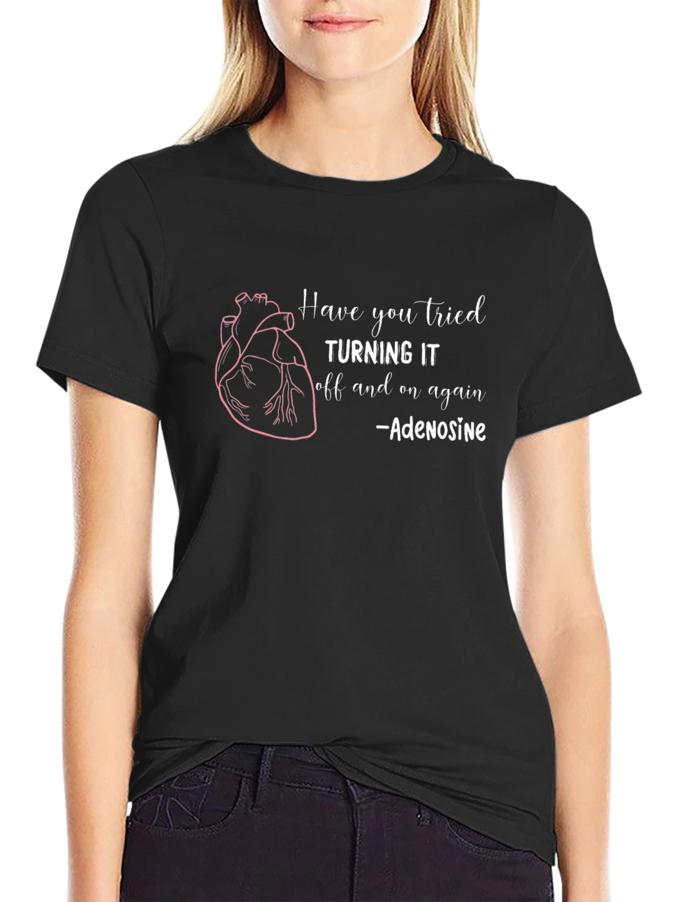Adenosine Heartbeat Humor Black T-Shirt