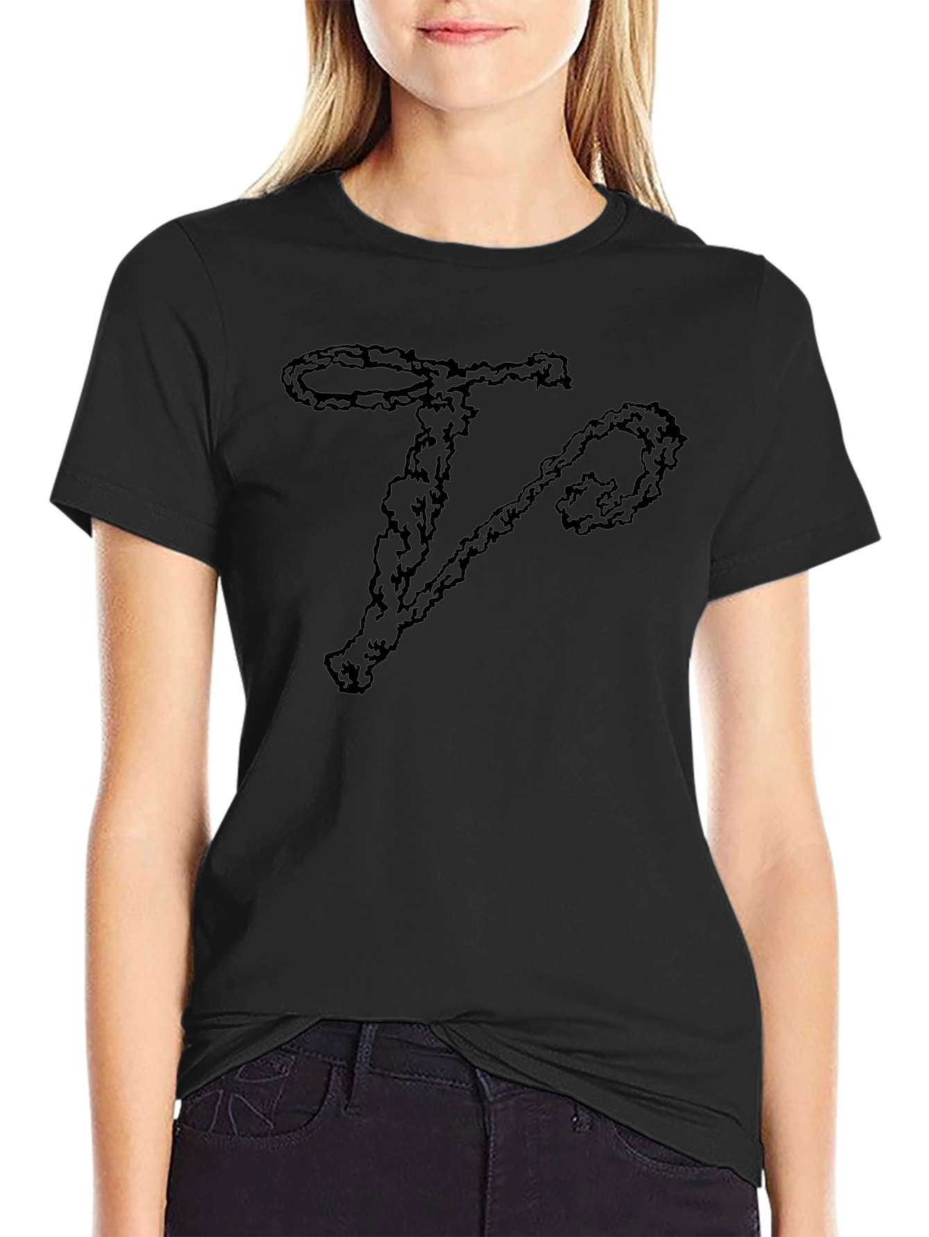 Abstract Letter T Graphic Print Black T-Shirt