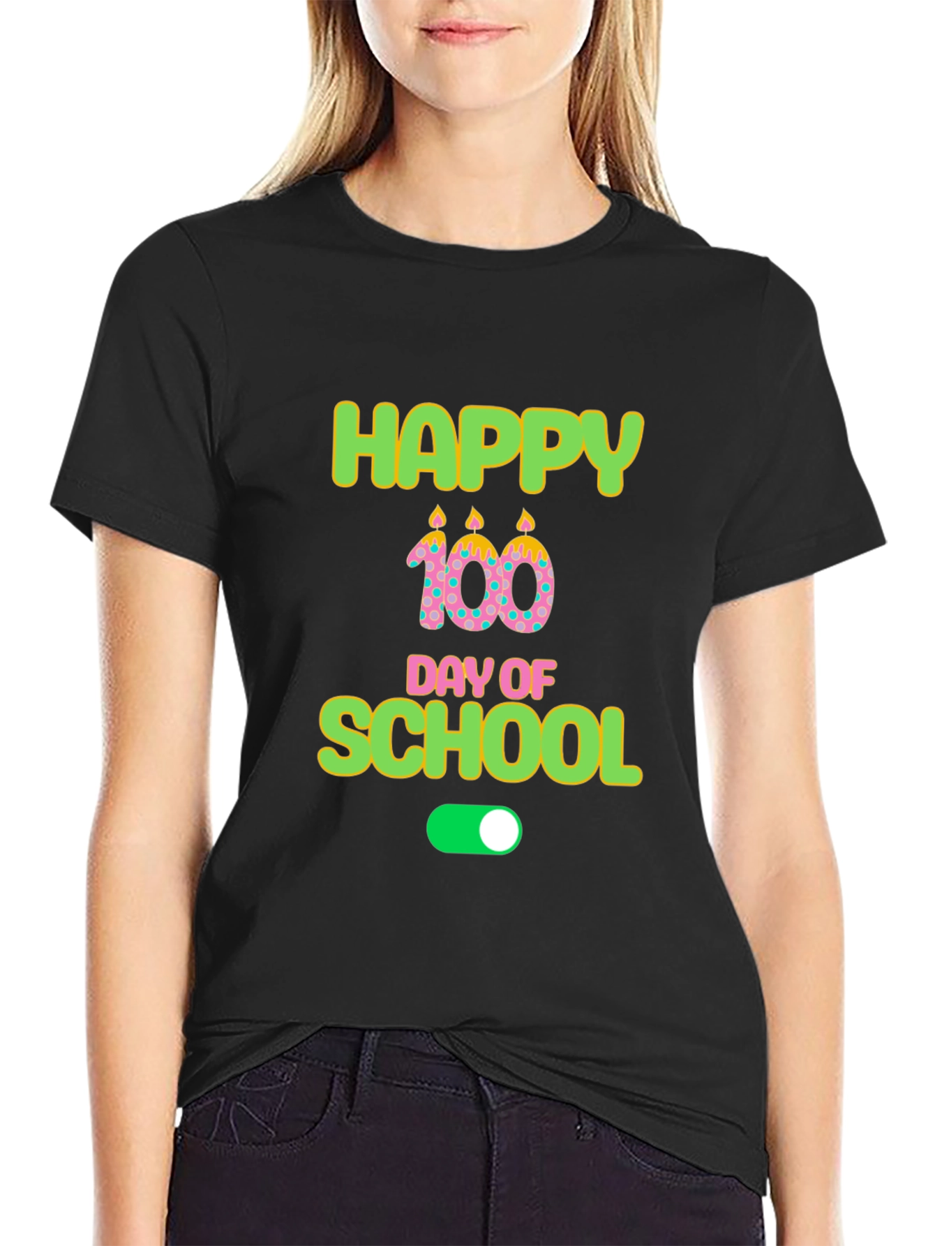 Happy 100th Day of School Black T-Shirt