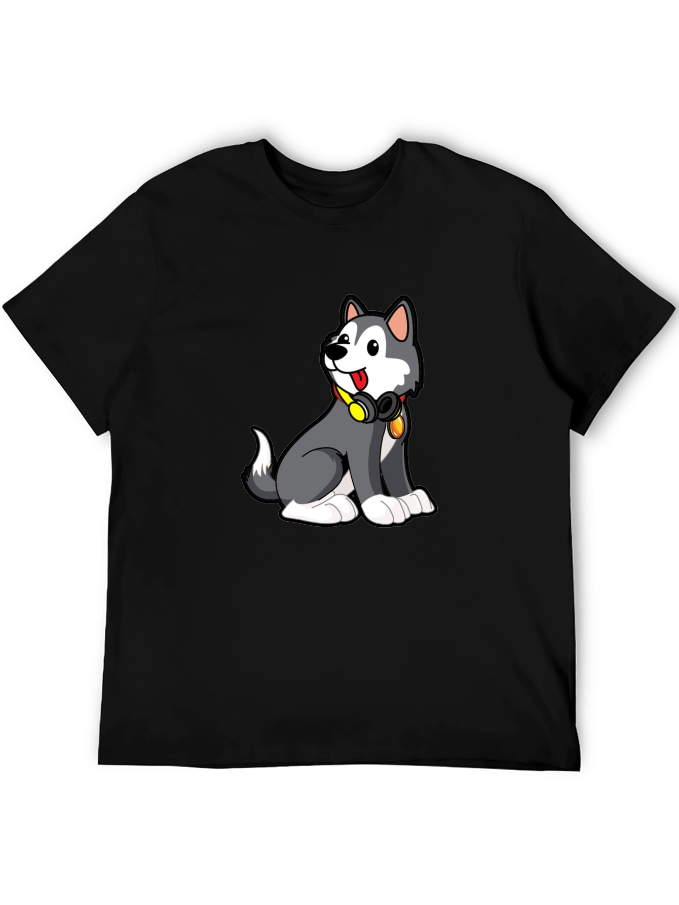 Cool Husky Graphic Tee - Black Cotton Blend