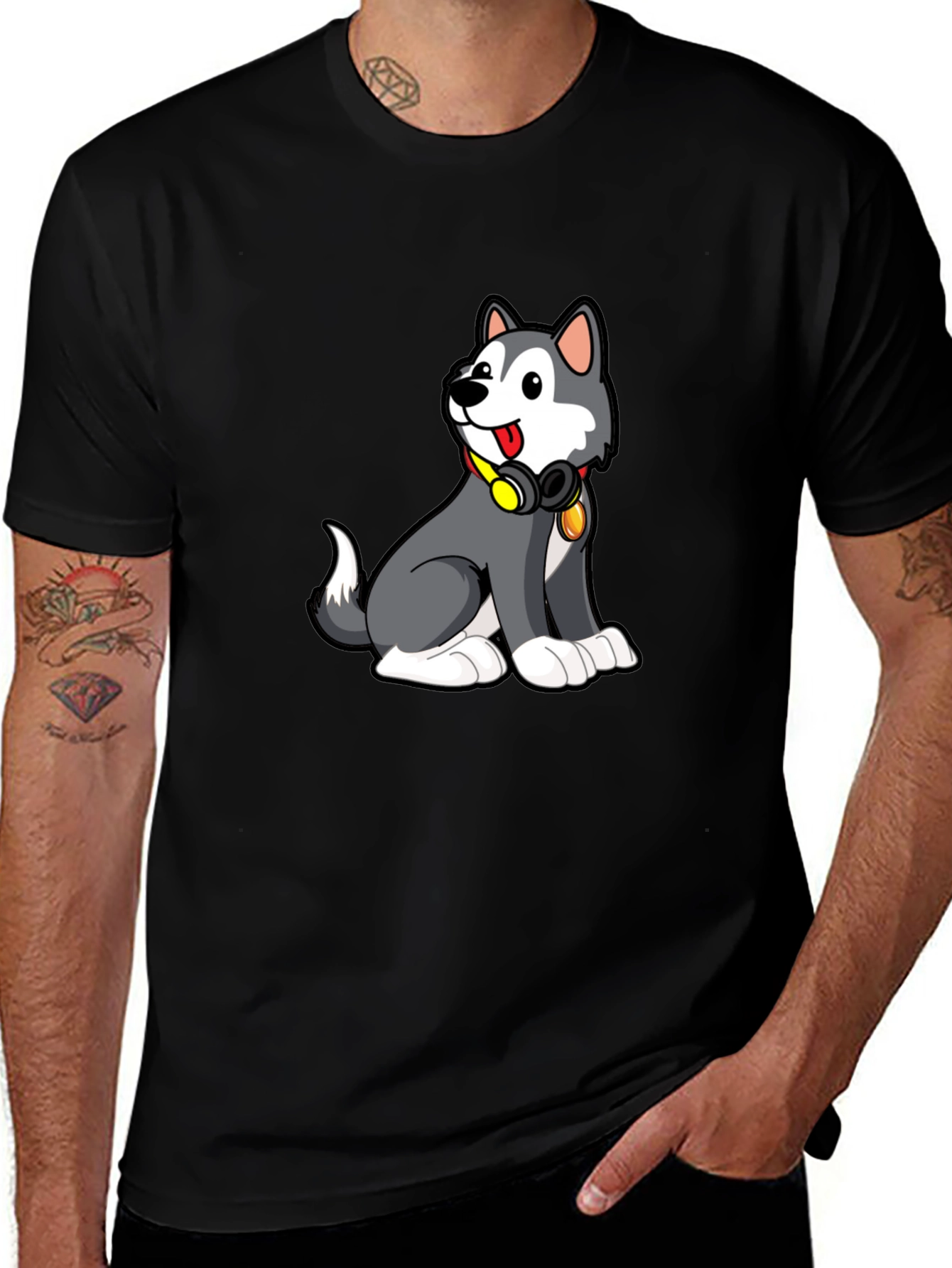 Cool Husky Graphic Tee - Black Cotton Blend
