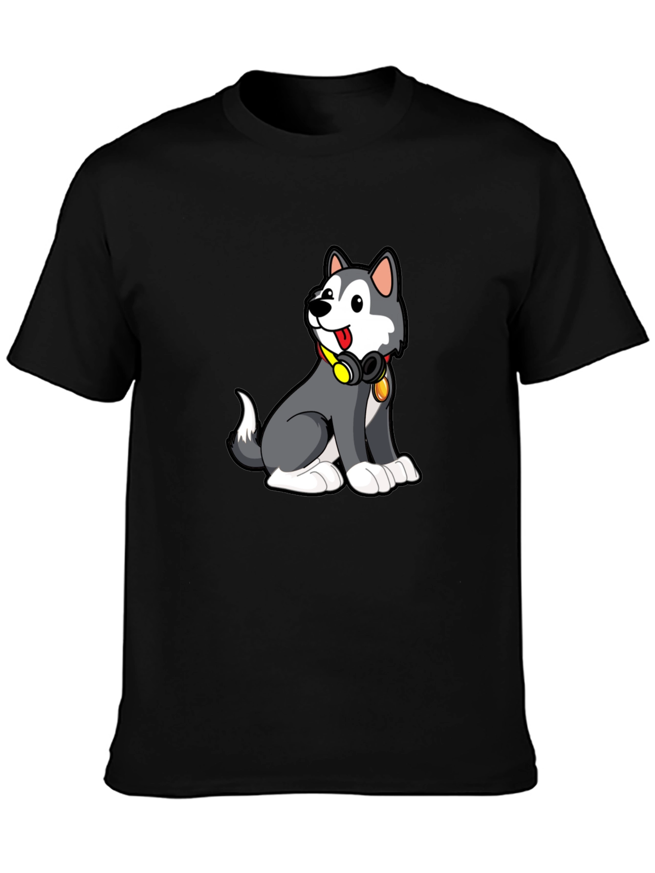 Cool Husky Graphic Tee - Black Cotton Blend
