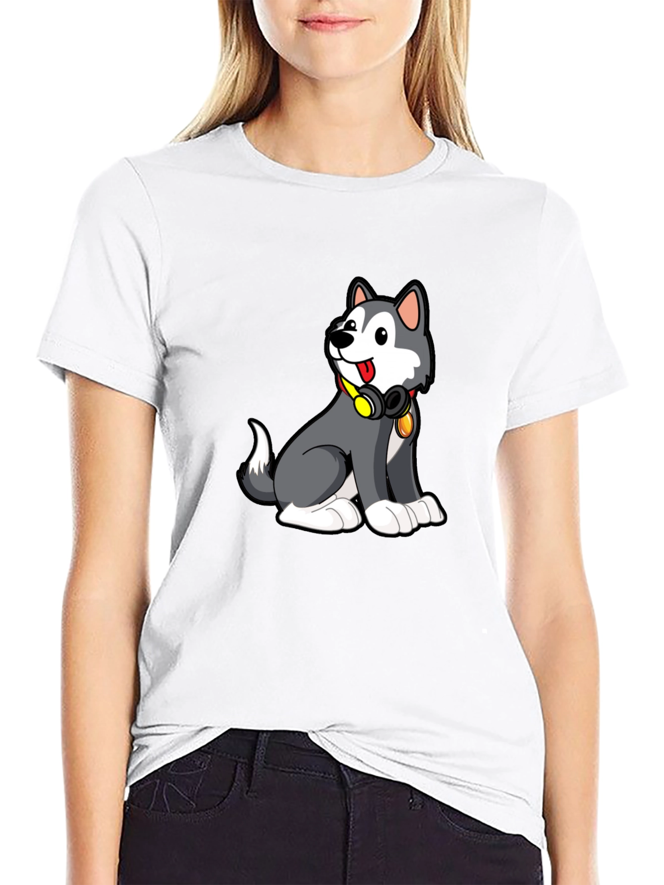 Cool Husky Graphic Tee - Black Cotton Blend