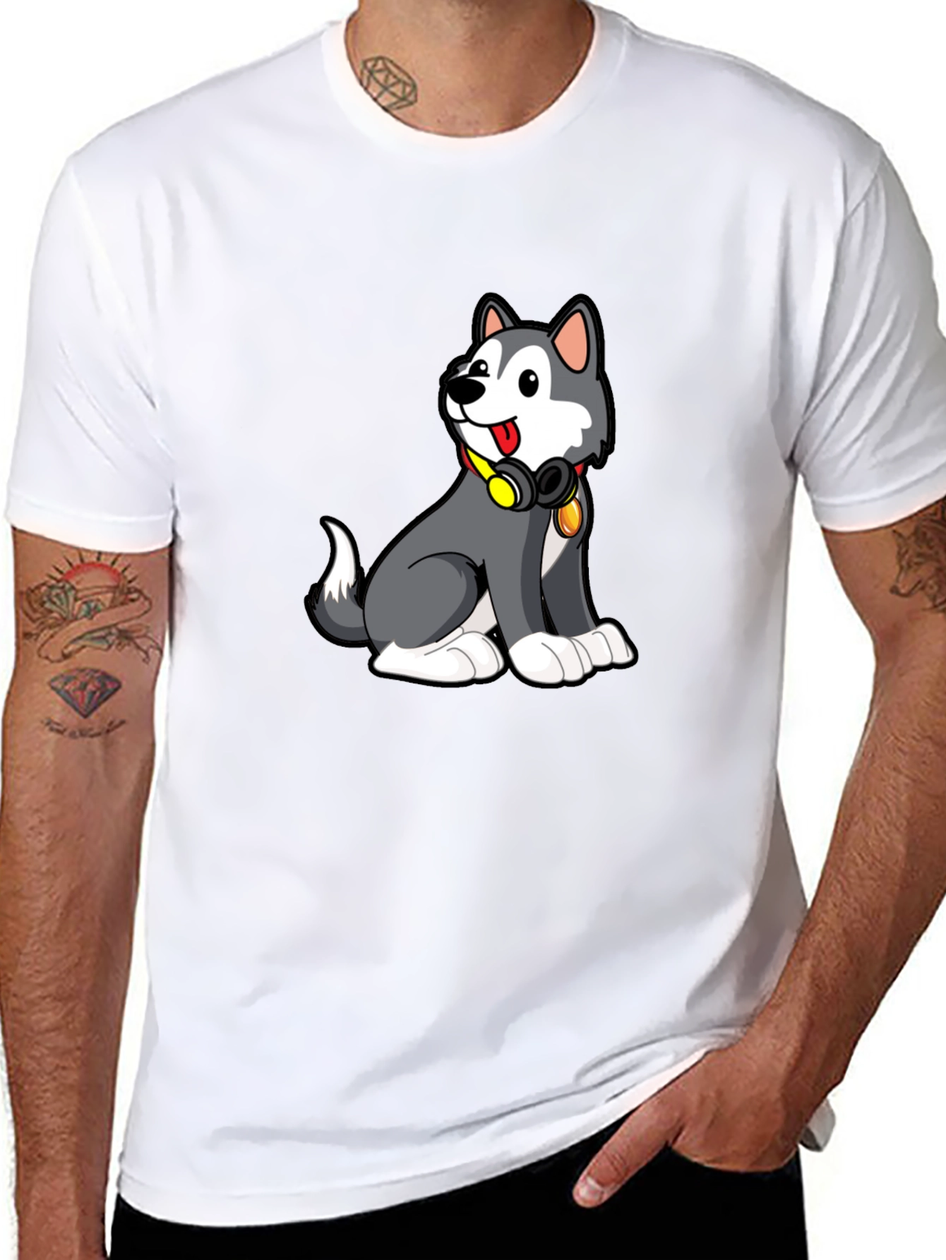 Cool Husky Graphic Tee - Black Cotton Blend