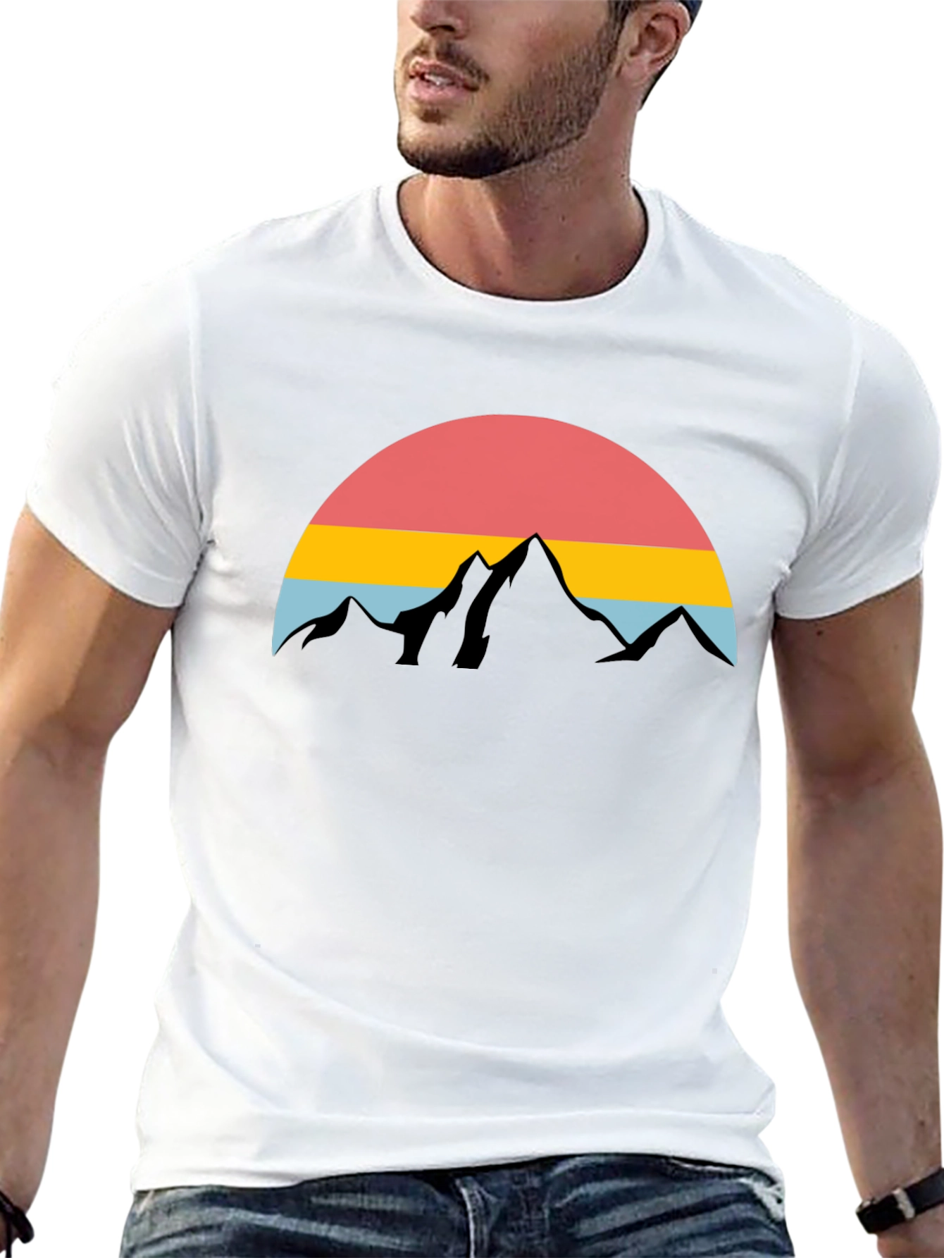 Retro Sunset Mountain Graphic Tee - Black