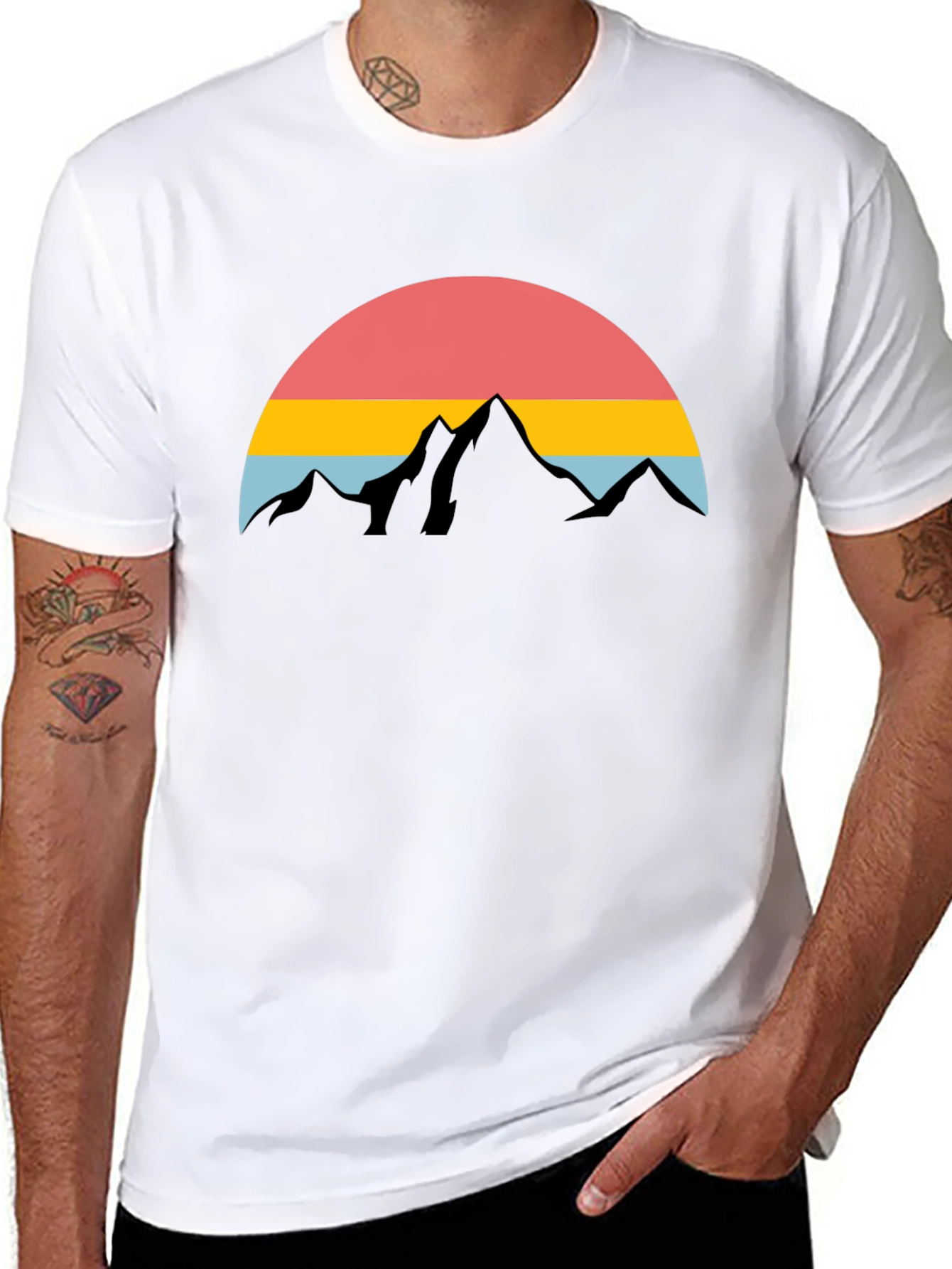 Retro Sunset Mountain Graphic Tee - Black