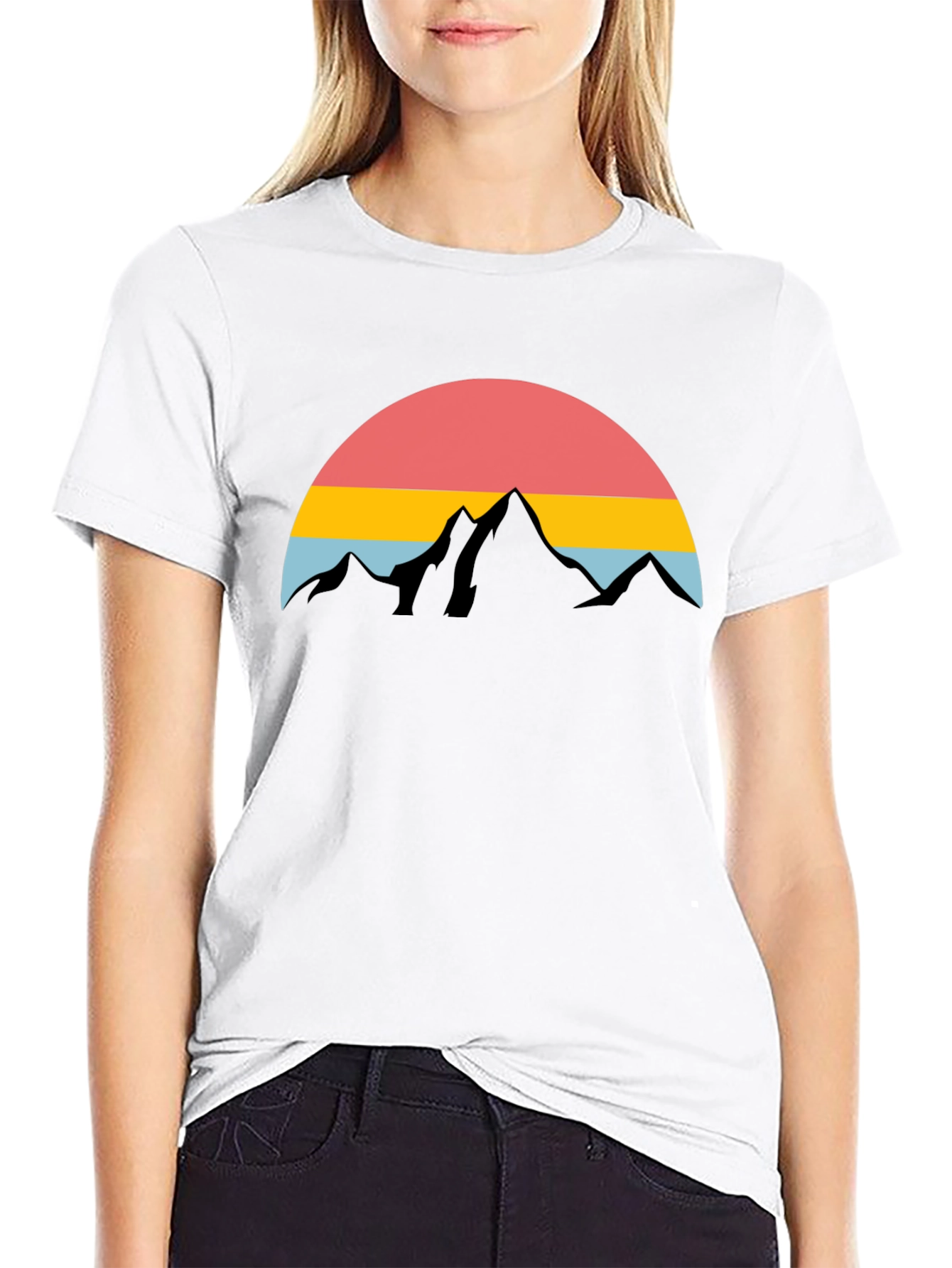 Retro Sunset Mountain Graphic Tee - Black