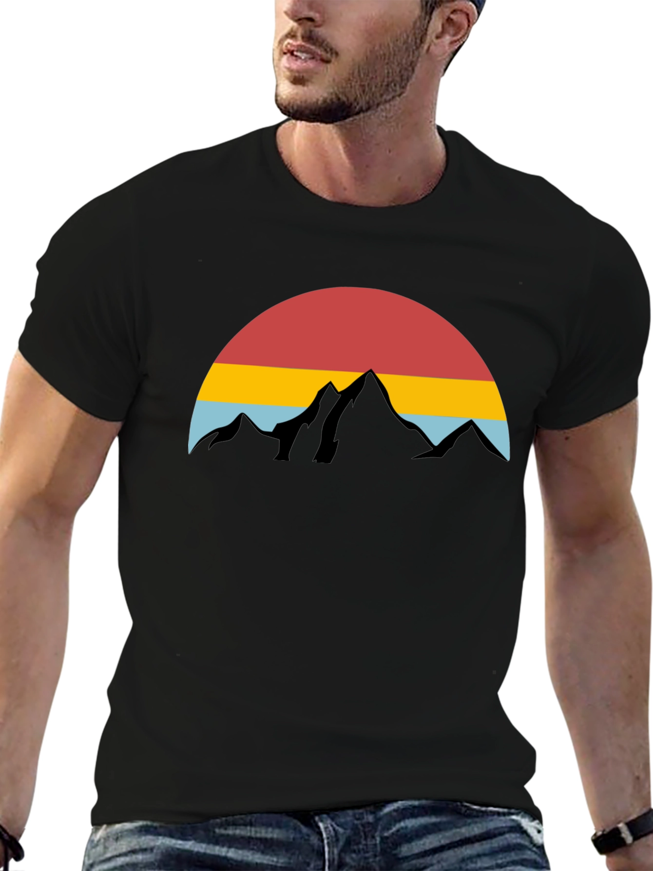 Retro Sunset Mountain Graphic Tee - Black