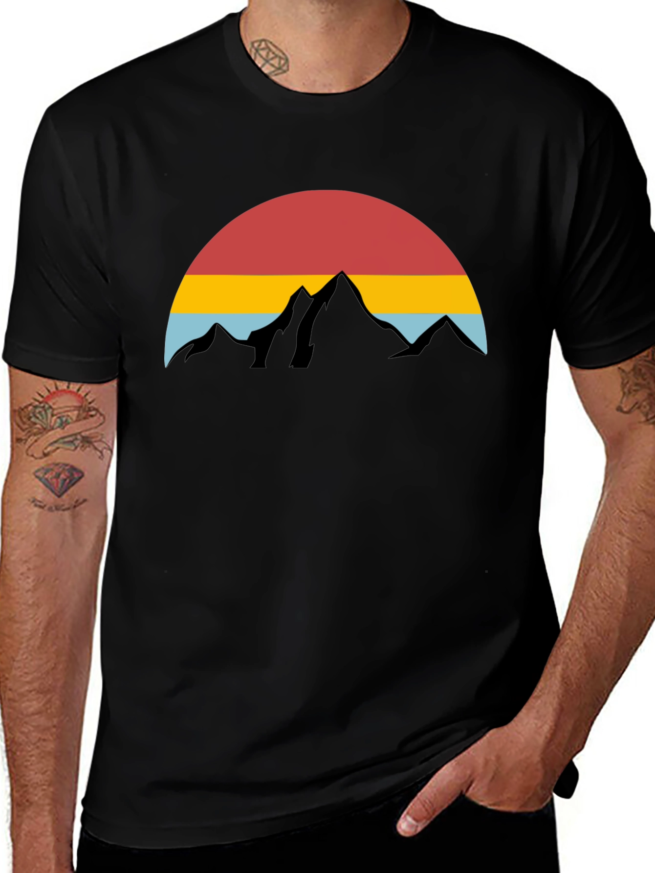 Retro Sunset Mountain Graphic Tee - Black