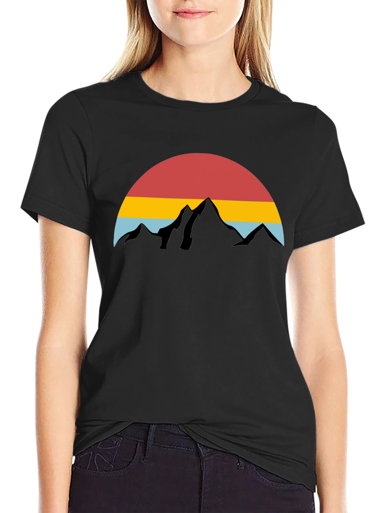 Retro Sunset Mountain Graphic Tee - Black