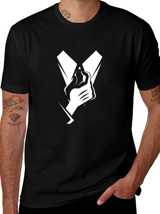 Black T-Shirt with Minimalist Hand & Suit Design