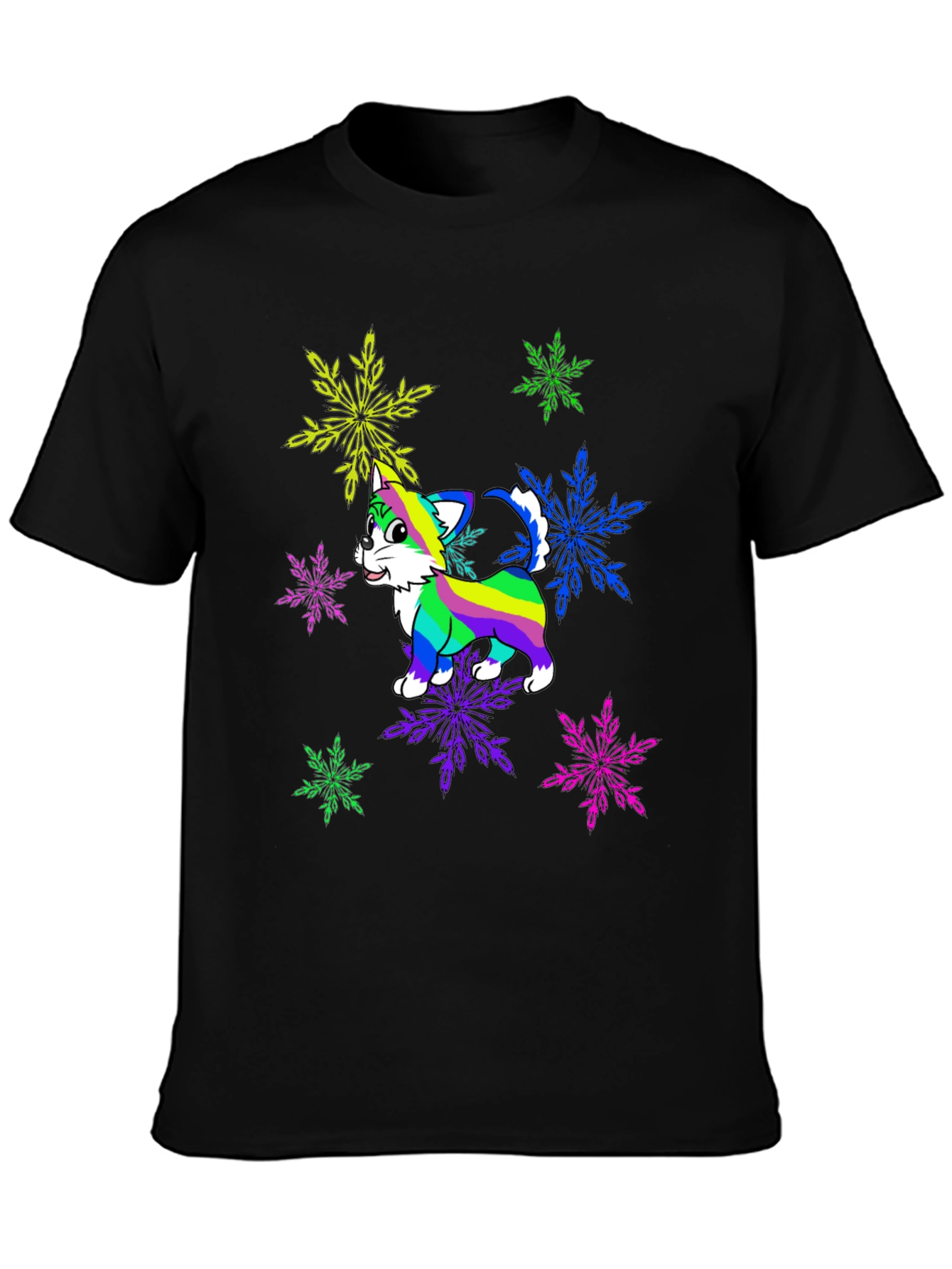 Rainbow Cat Snowflake Graphic Tee