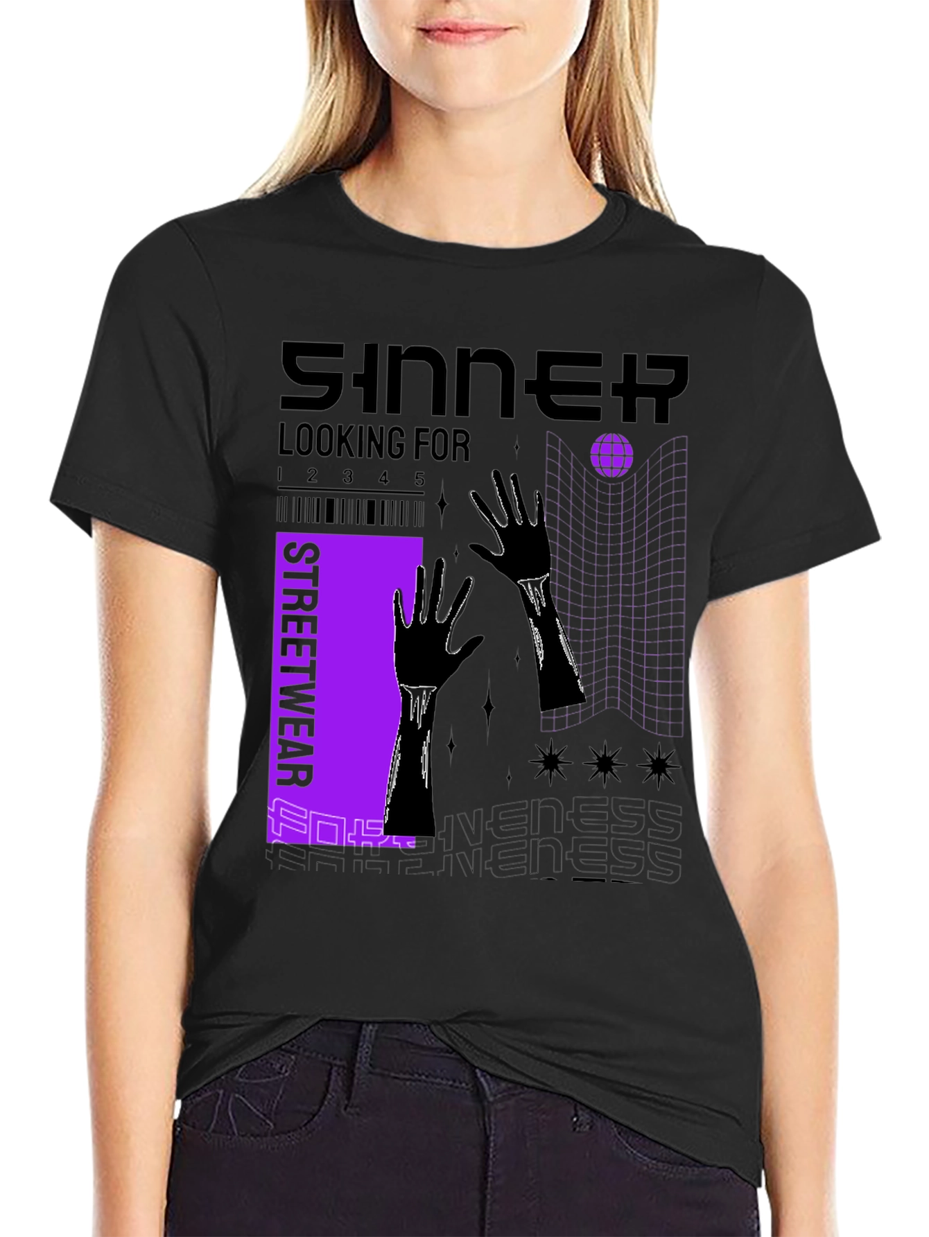 Sinner Graphic Print Black T-Shirt