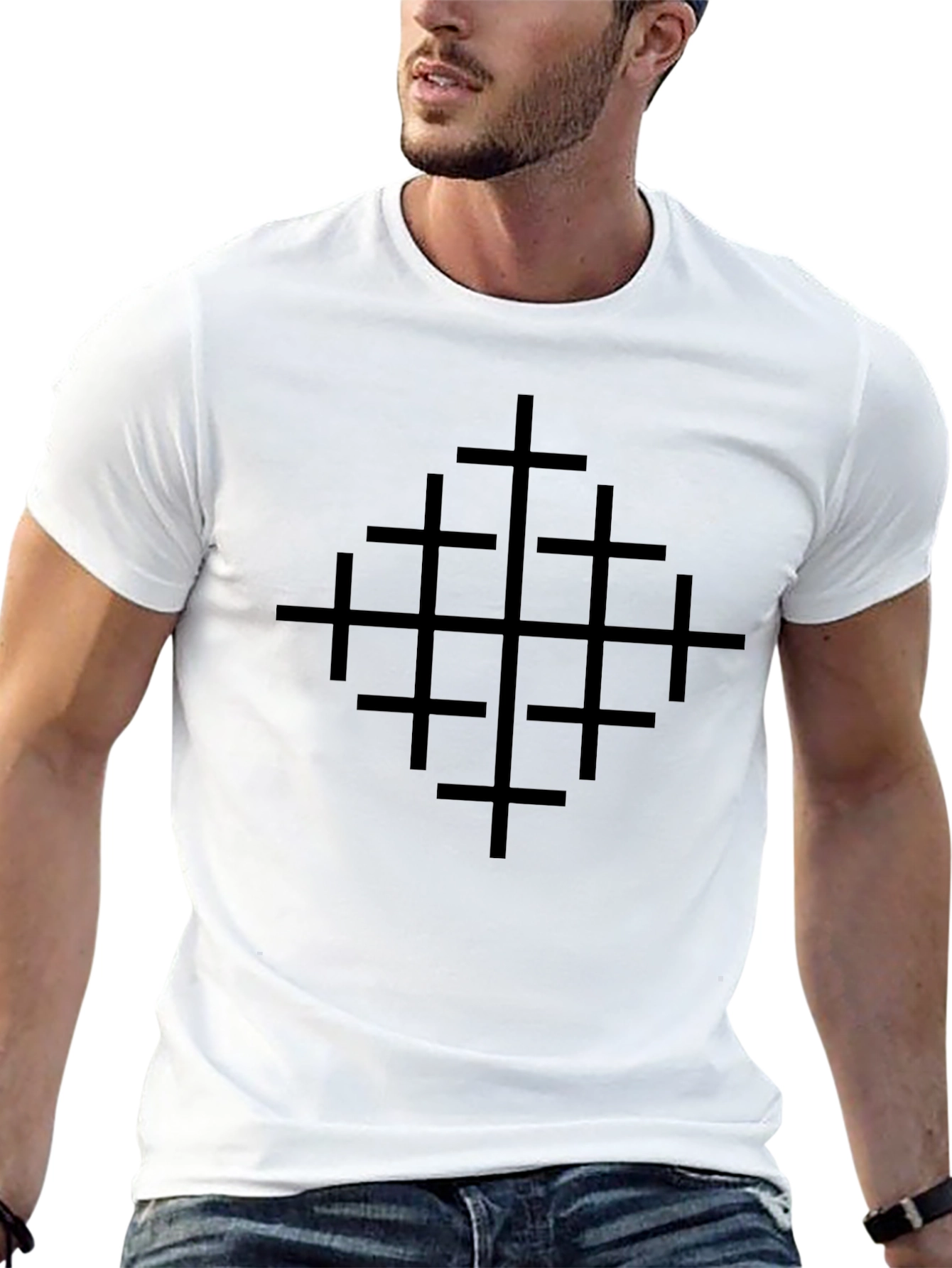 Geometric Cross Graphic Tee - Minimalist Style