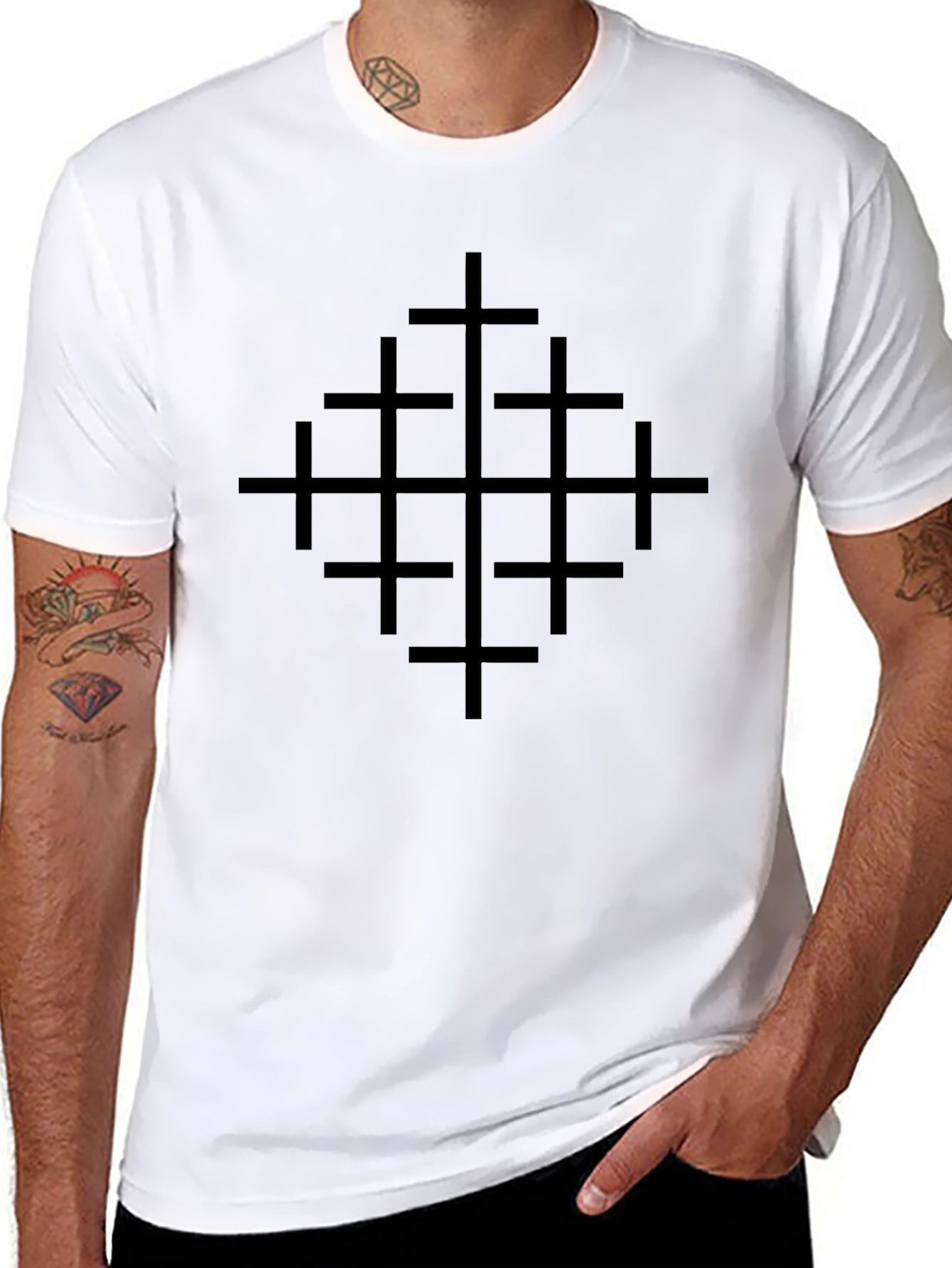 Geometric Cross Graphic Tee - Minimalist Style