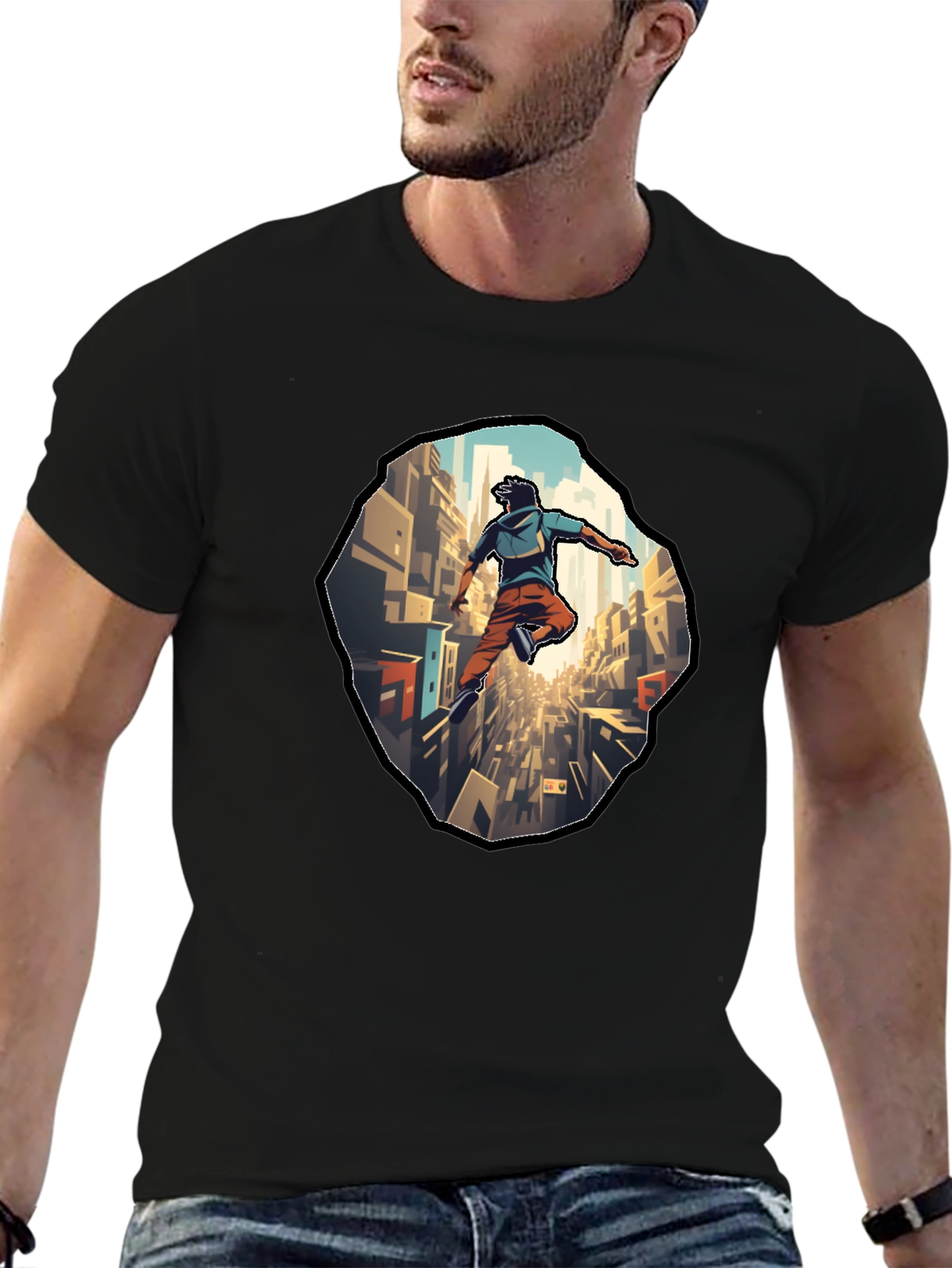 Urban Leap T-Shirt - Cityscape Parkour Design