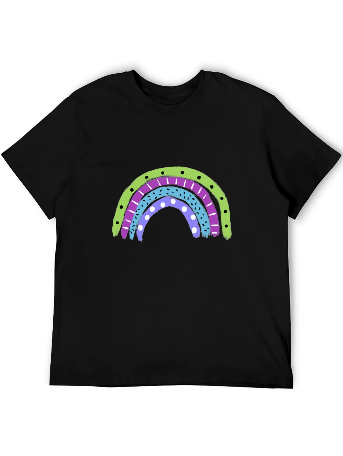 Retro Rainbow Graphic Tee - Black Cotton Blend Shirt