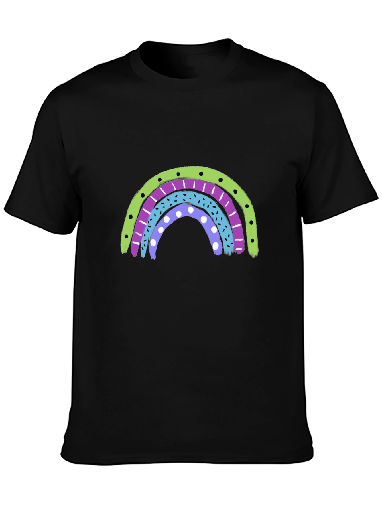 Retro Rainbow Graphic Tee - Black Cotton Blend Shirt