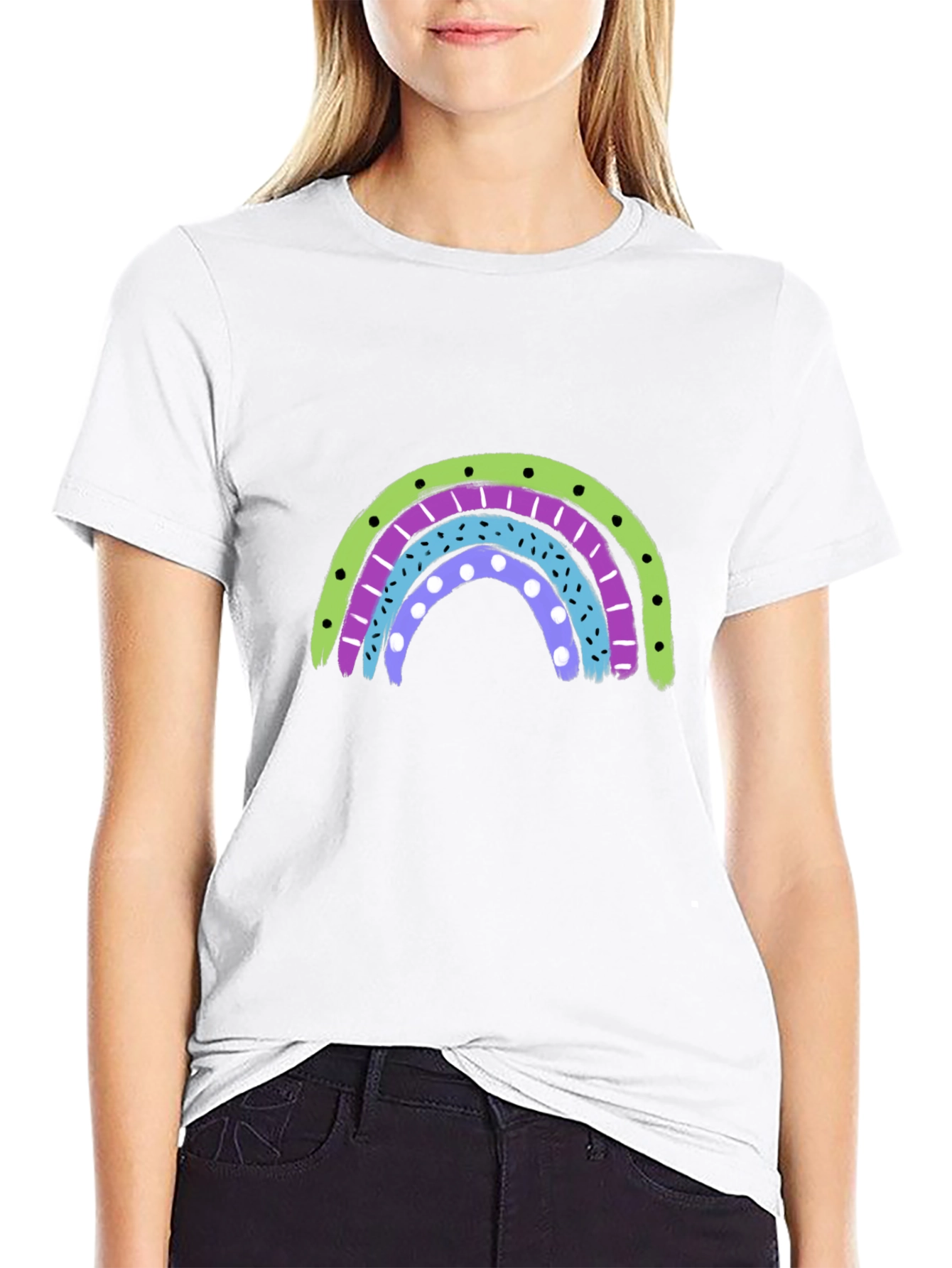 Retro Rainbow Graphic Tee - Black Cotton Blend Shirt