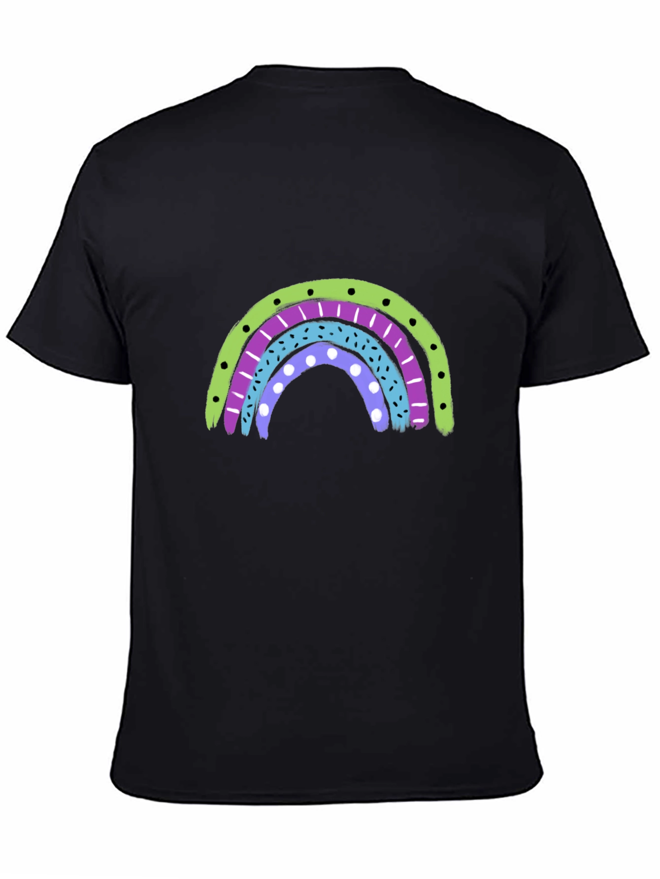 Retro Rainbow Graphic Tee - Black Cotton Blend Shirt