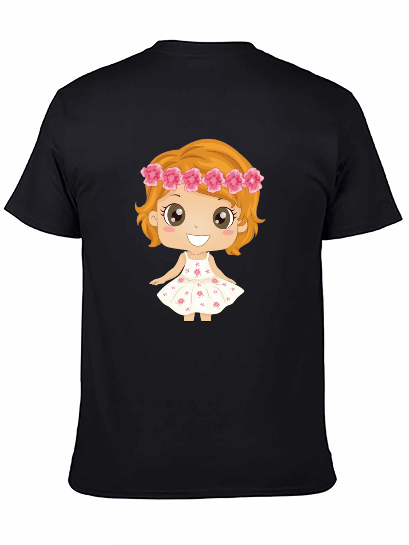 Cute Cartoon Girl Graphic Black T-Shirt
